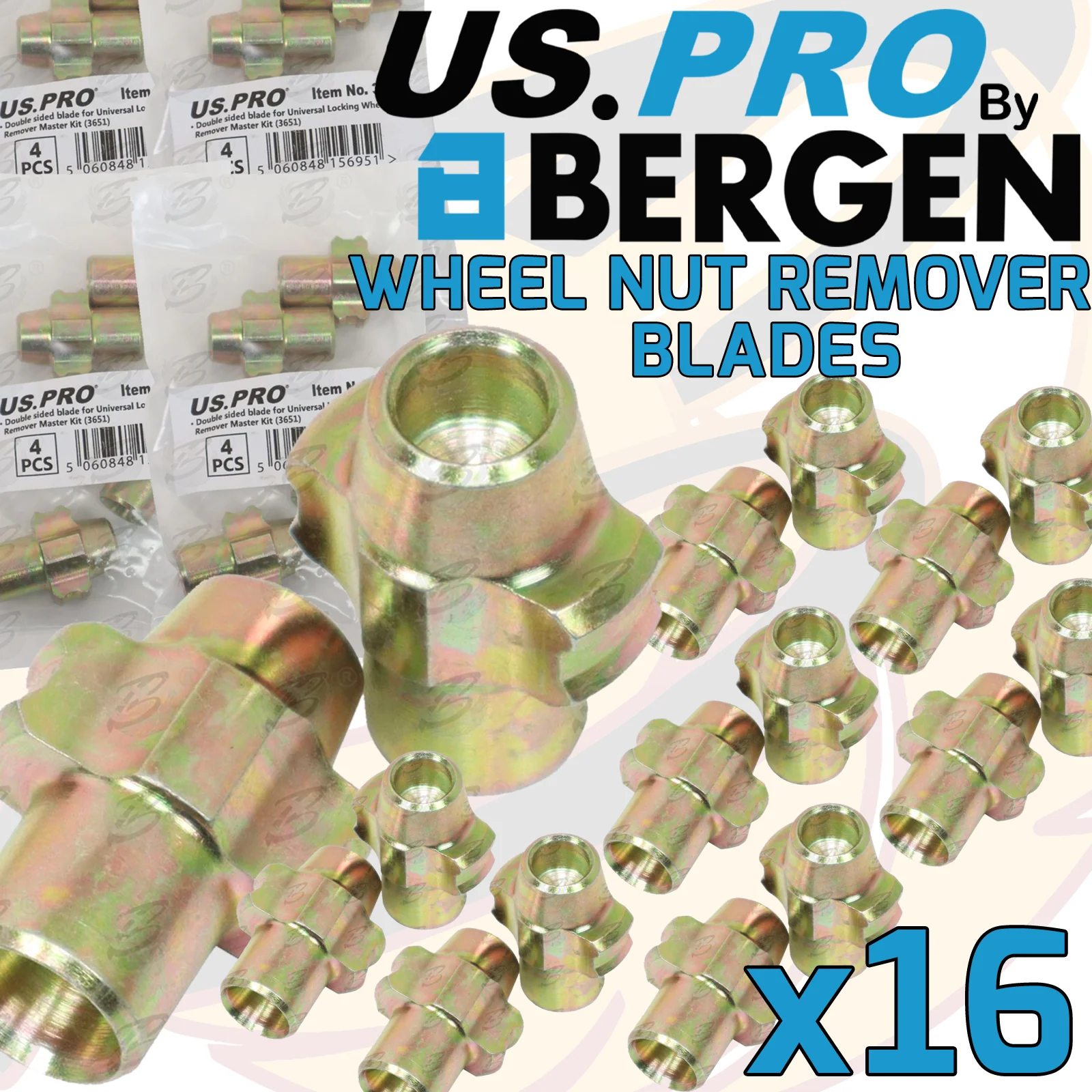 US Pro 4 Piece Replacement Locking Wheel Nut Remover Set Blades  3983 ( x 4 PACKS )