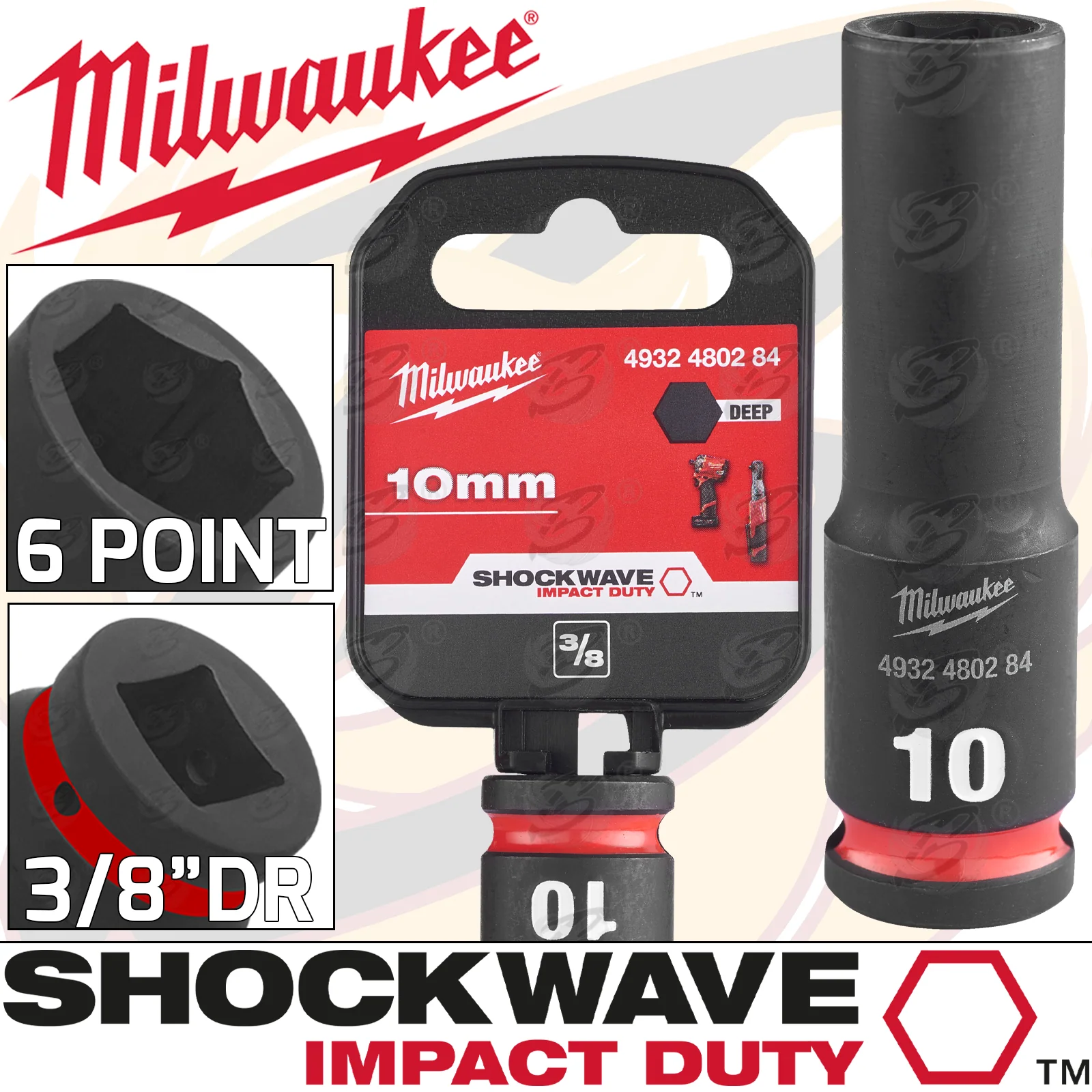 Milwaukee 10mm 3/8″ Drive 6 Point Deep Impact Socket ( Single ) ( 4932480284 )