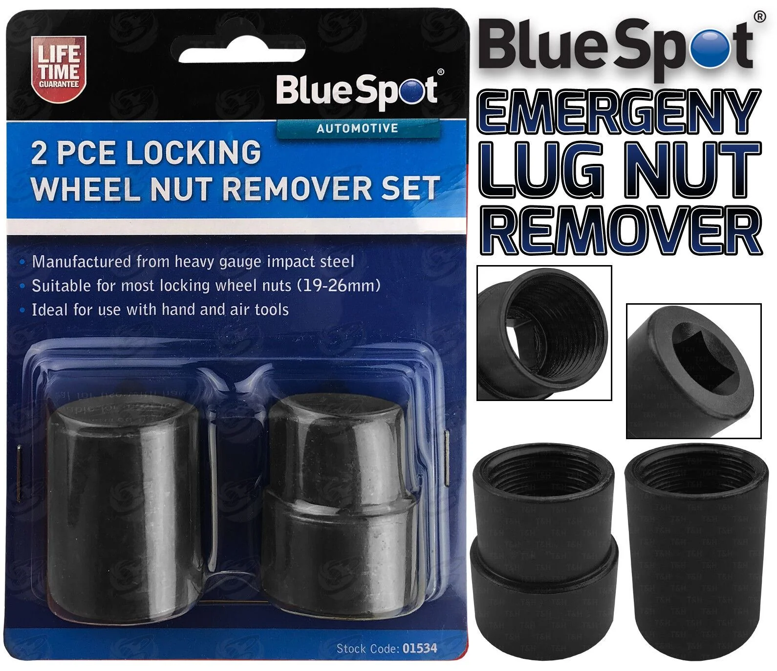 BlueSpot 2 Piece 1/2″ Drive Locking Wheel Nut Remover Set 19mm – 26mm ( 01534 )