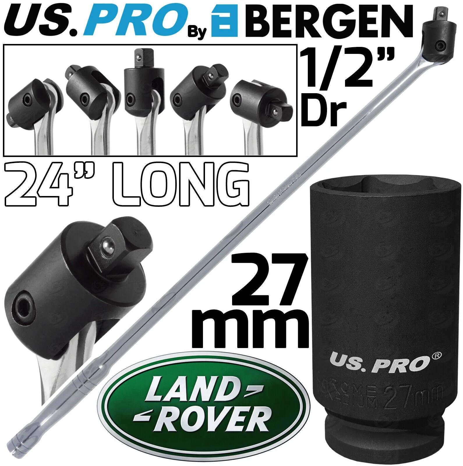 Bergen Breaker Bar 27mm 1/2″ Drive Deep Impact Socket 24″ Long Strong Arm Power Bar  2072 & 2092