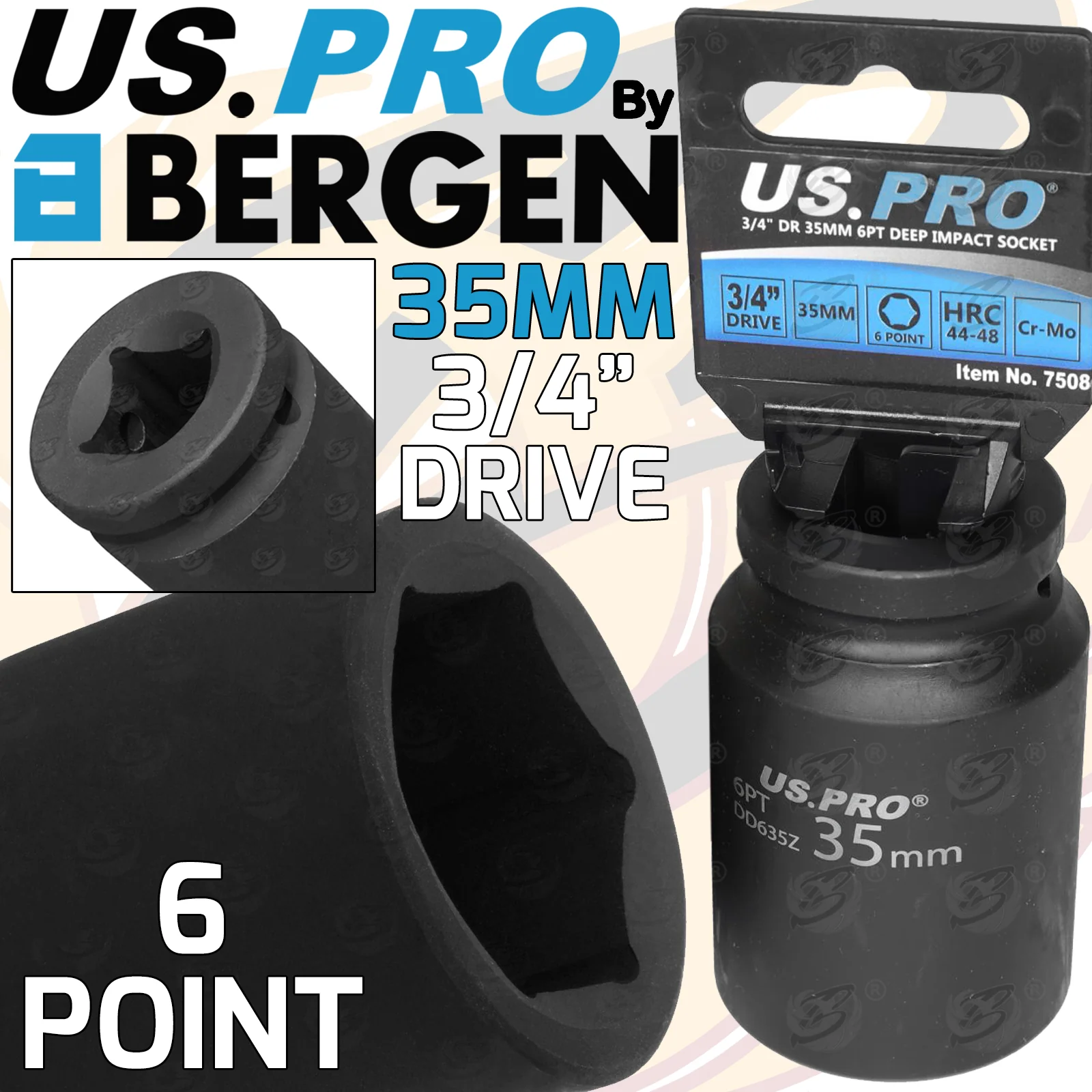 US Pro 35mm 3/4″ Drive 6 Point Deep Impact Socket  7508