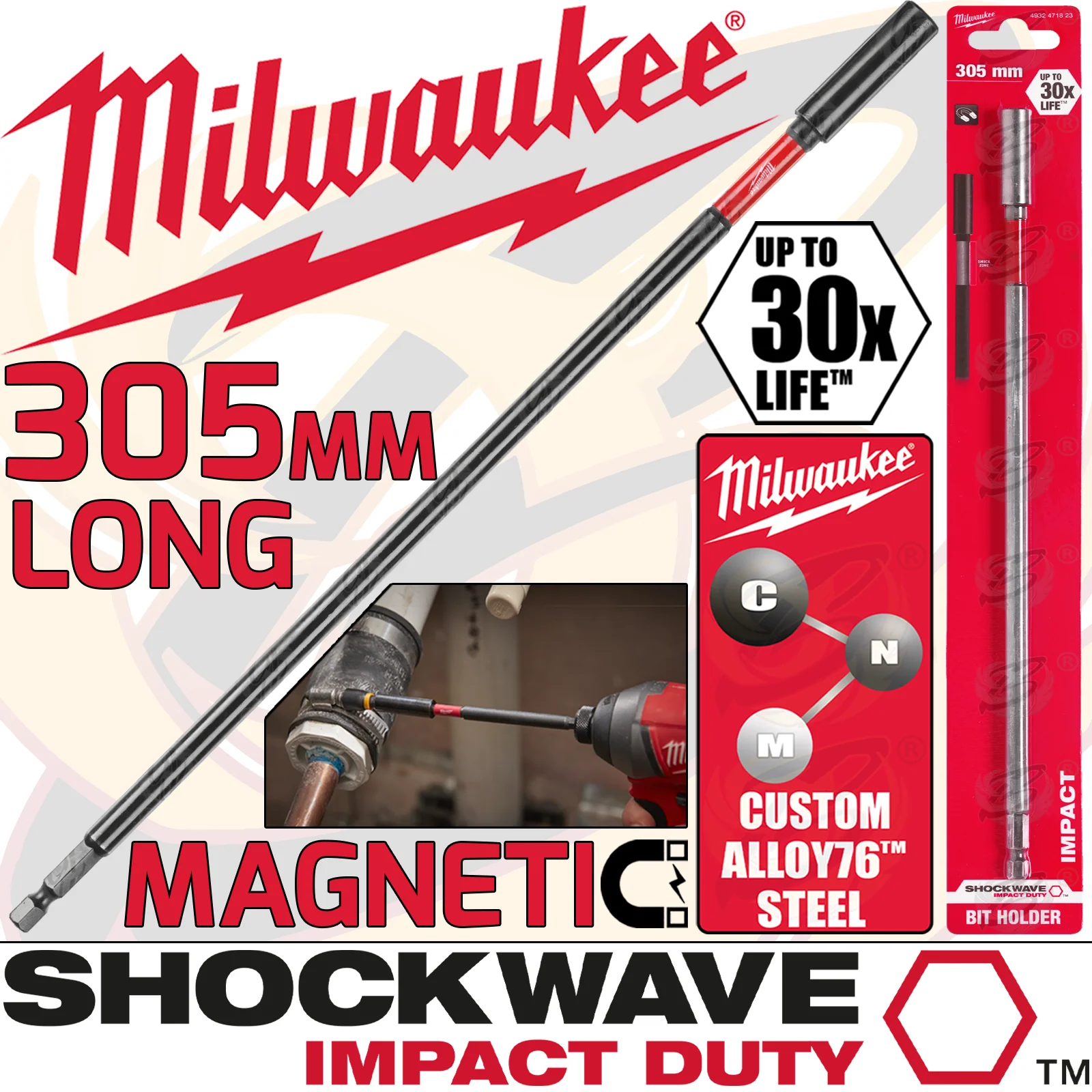 Milwaukee 305mm Magnetic Bit Holder ( Shockwave Impact Duty ) ( 4932472066 )