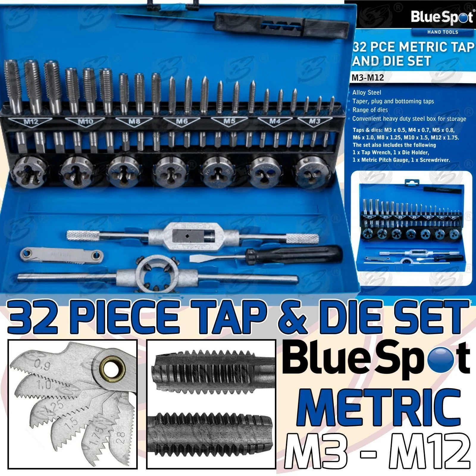 BlueSpot 32 Piece Metric Tap & Die Set M3 – M12 ( 22301 )