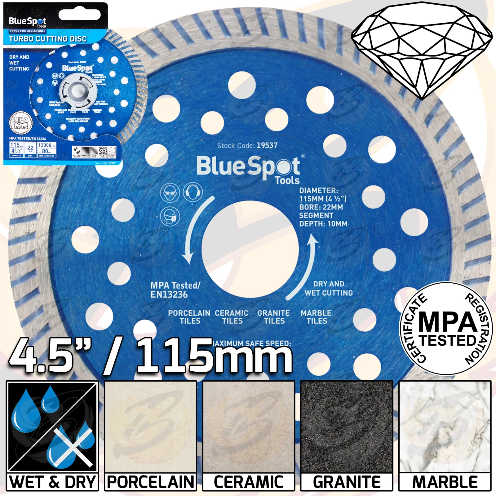 BlueSpot 4.5″ / 115mm Turbo Diamond Cutting Disc ( 19537 )