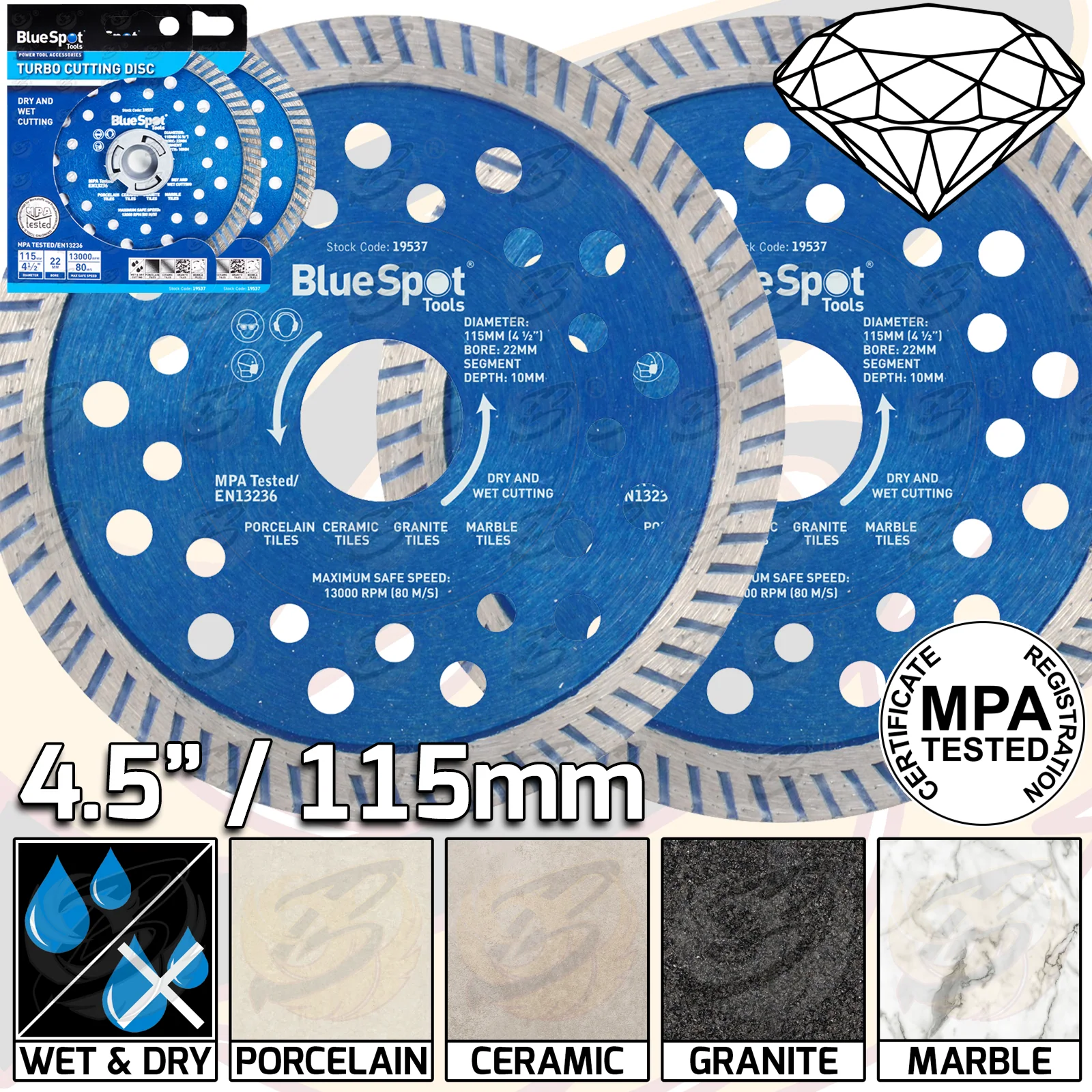 BLUESPOT 4.5″ / 115MM TURBO DIAMOND CUTTING DISC ( X 2 )