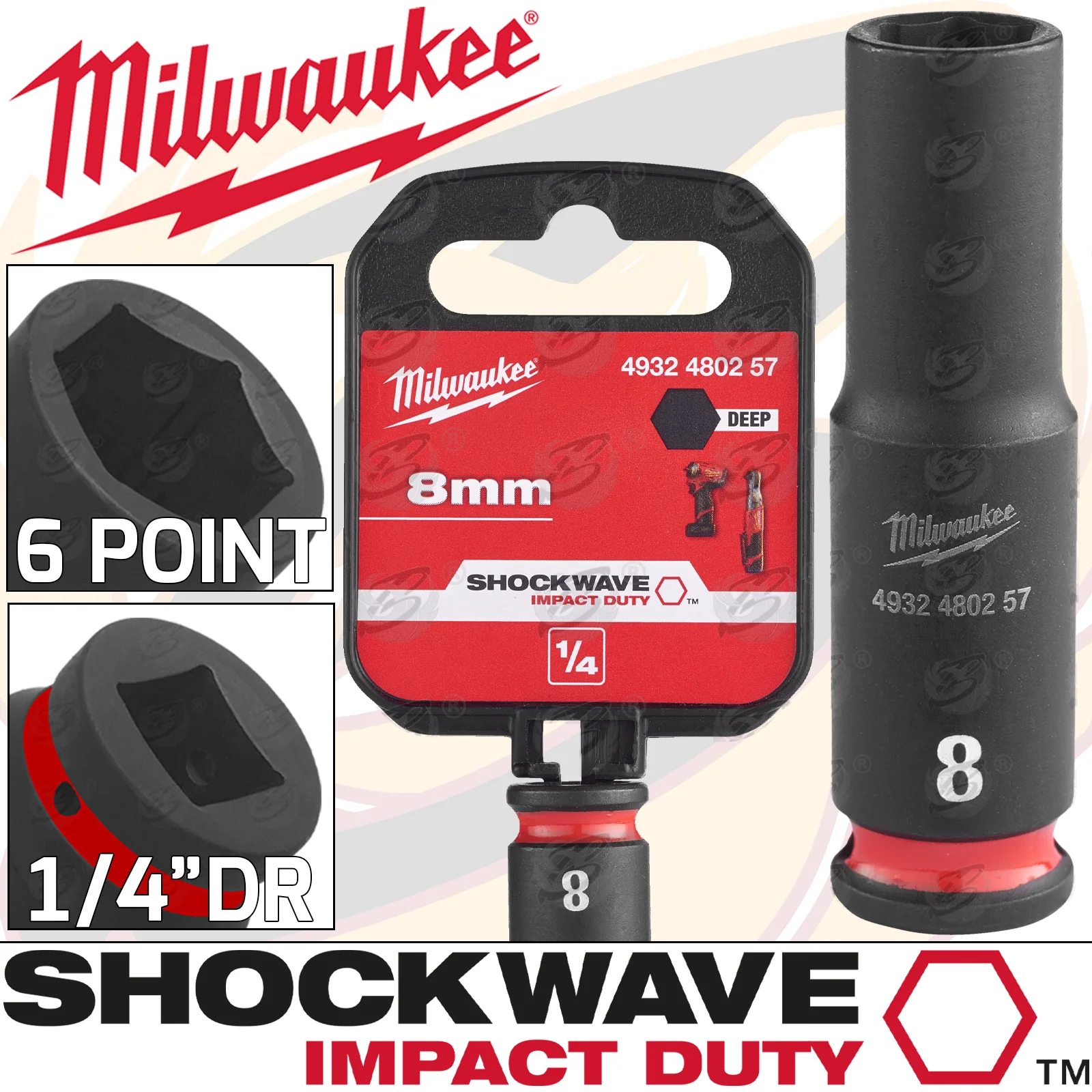 Milwaukee 8mm 1/4″ Drive 6 Point Deep Impact Socket ( Single ) ( 4932480257 )