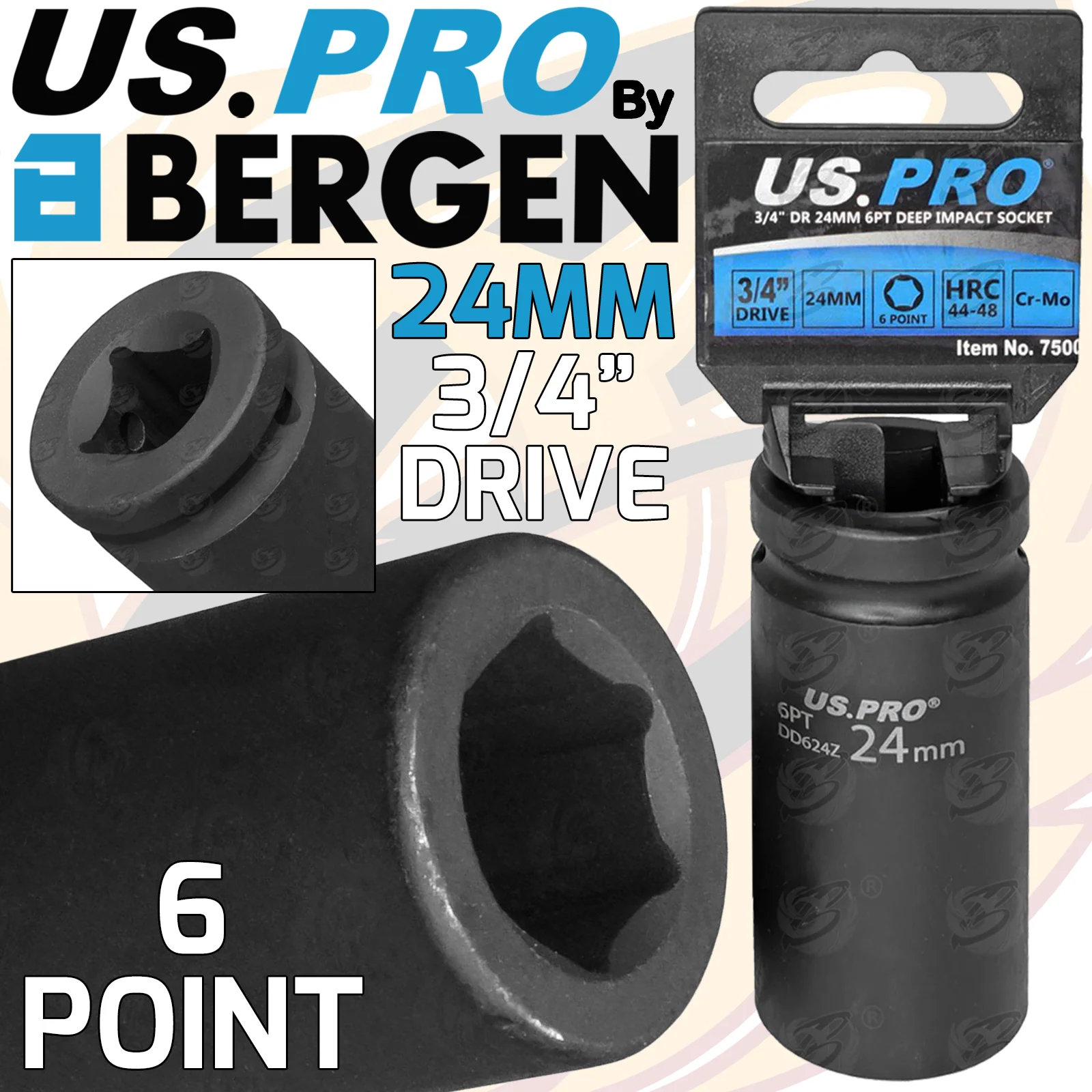 US Pro 24mm 3/4″ Drive 6 Point Deep Impact Socket  7500