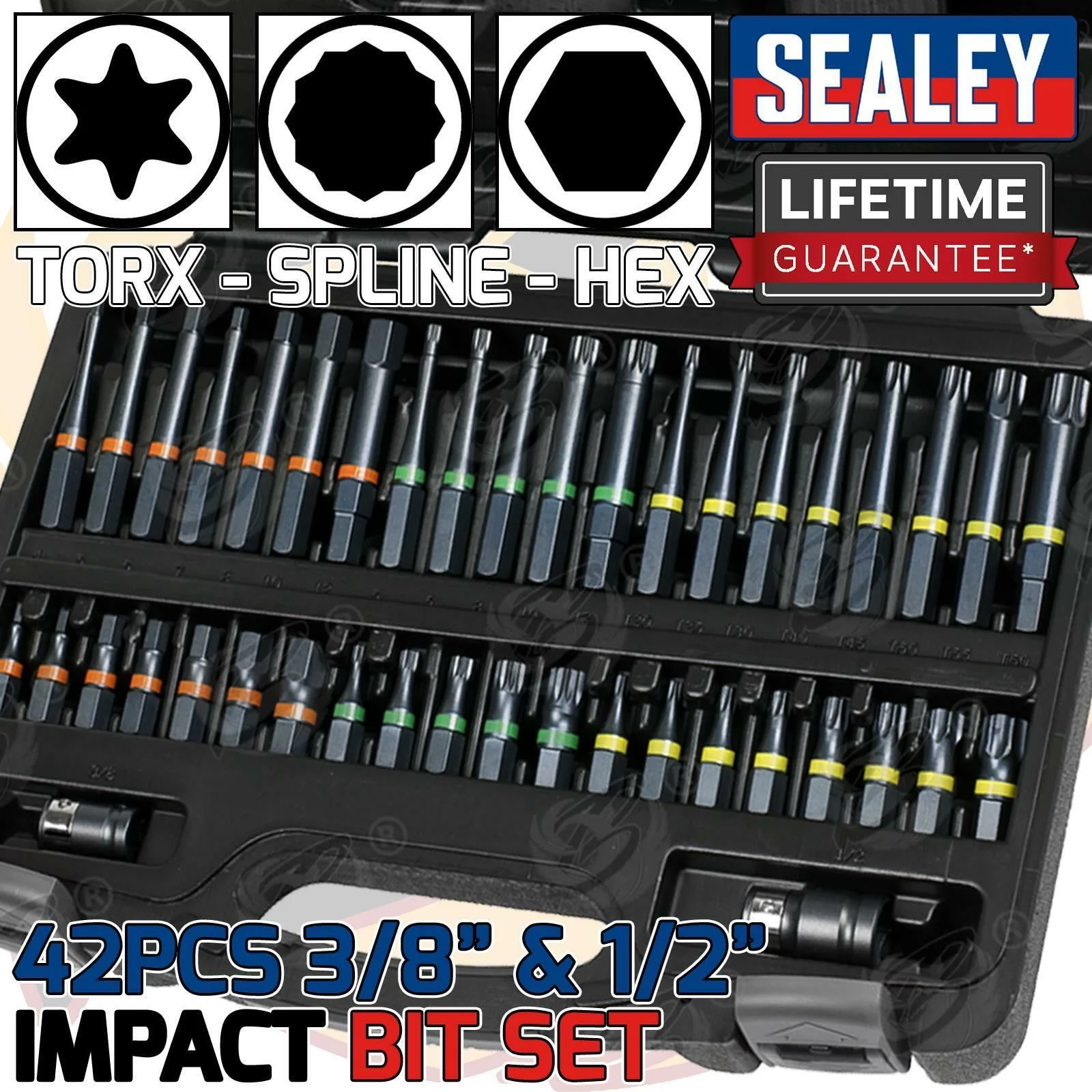 Sealey 42 Piece 3/8″ & 1/2″ Drive Impact Hex & Torx & Spline Bit Sockets ( AK21901 )