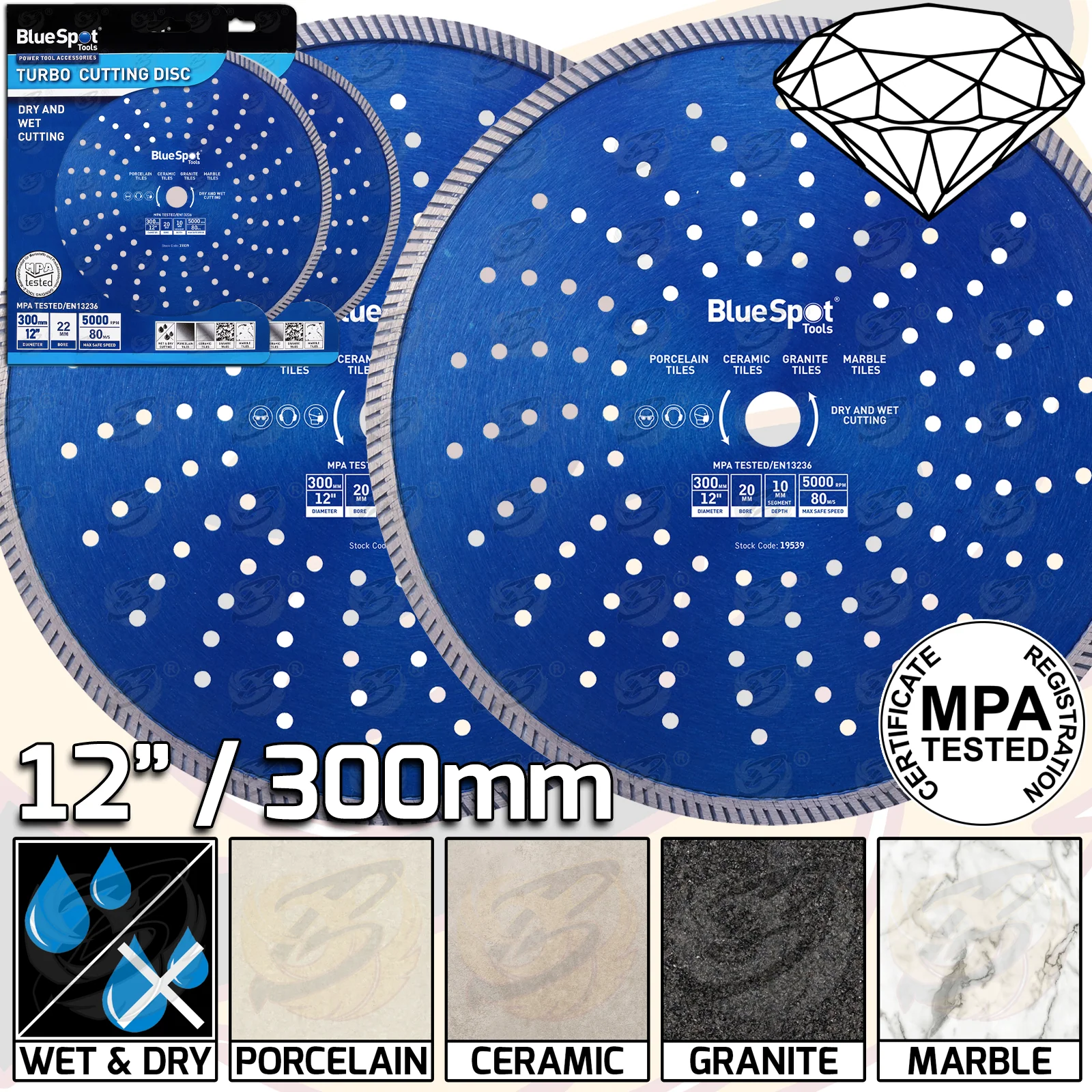 BLUESPOT 12″ / 300MM TURBO DIAMOND CUTTING DISC ( X 2 )