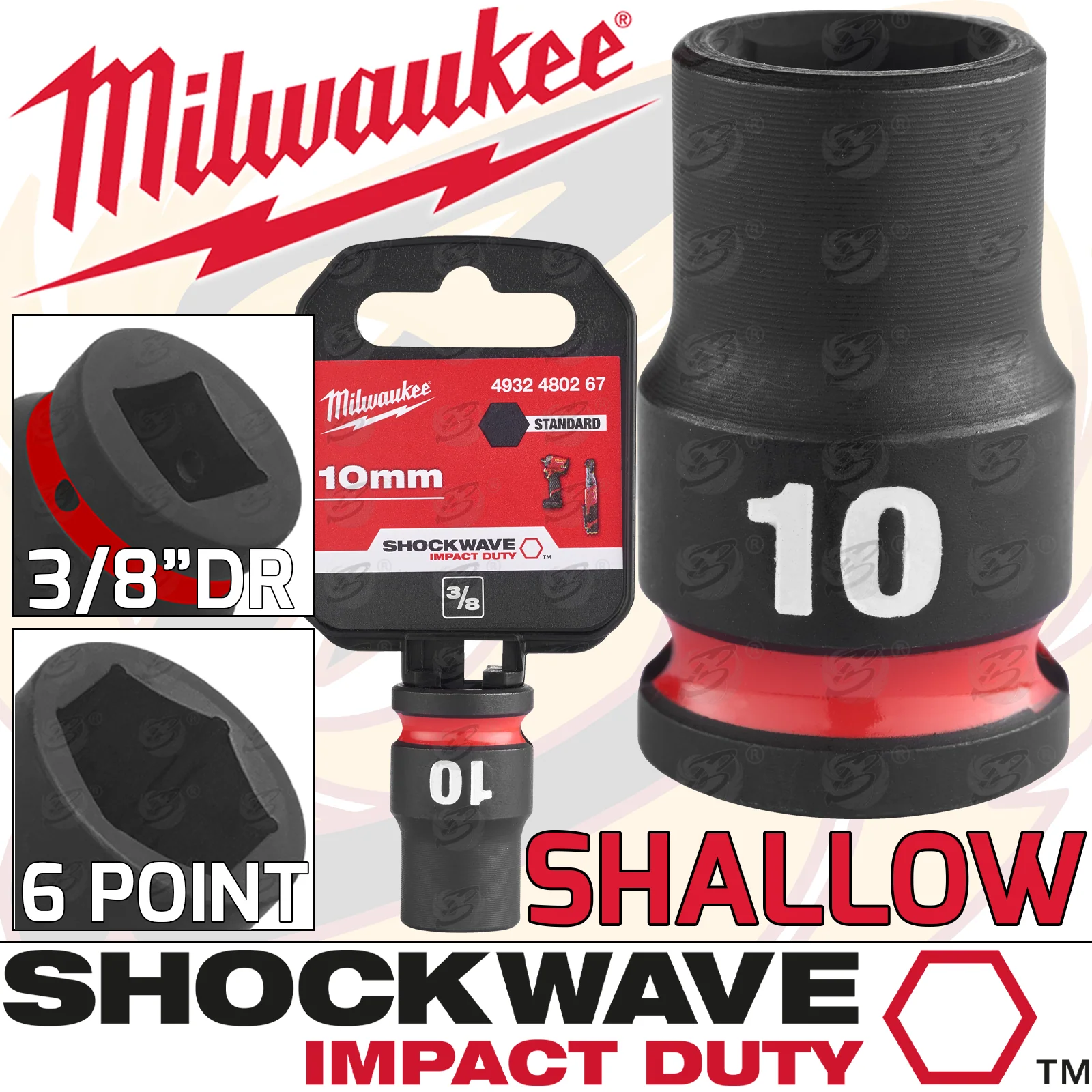 Milwaukee 10mm 3/8″ Drive 6 Point Shallow Impact Socket ( Single ) ( 4932480267 )