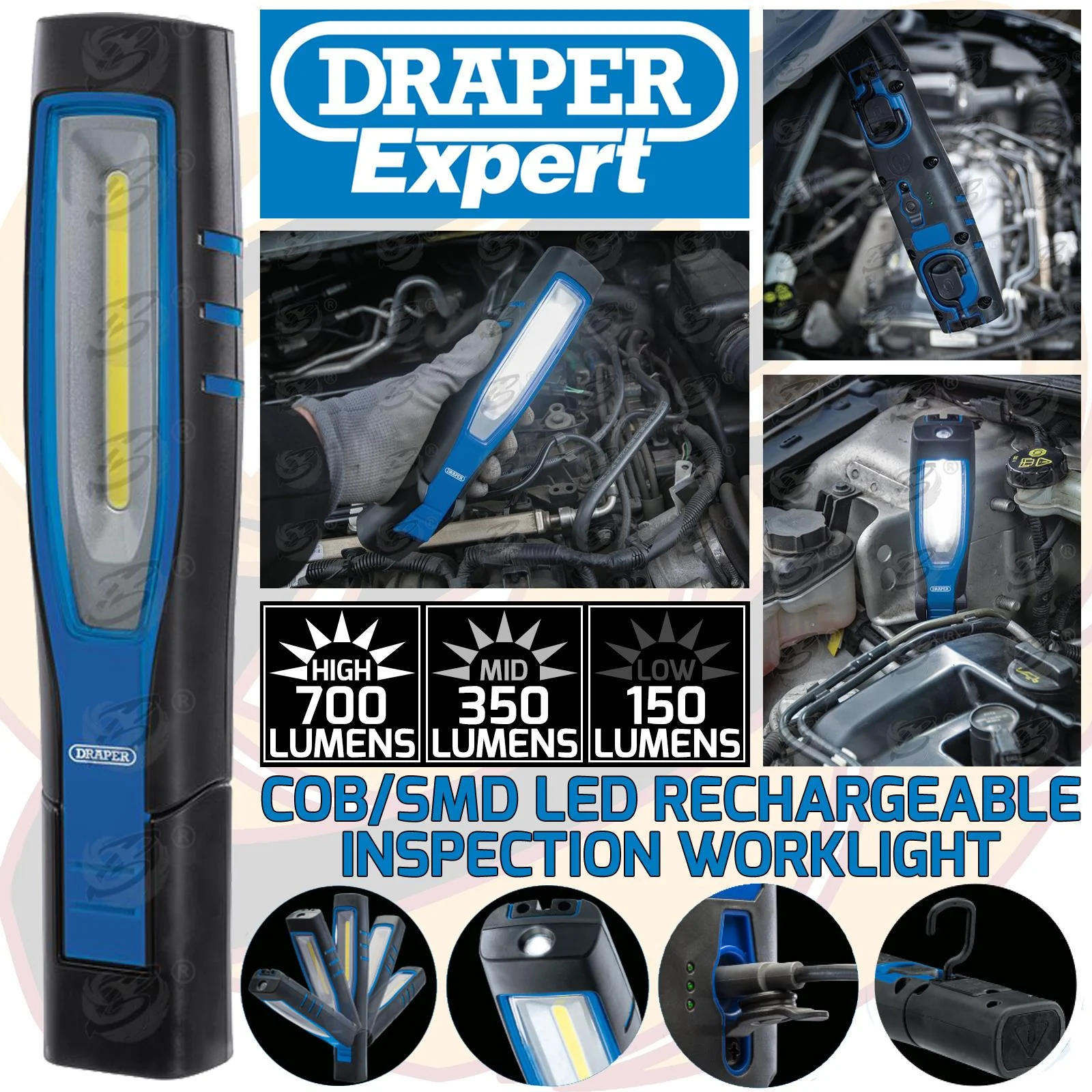 Draper Rechargeable Smd Led 7W Work Light ( Blue ) ( 11763 )