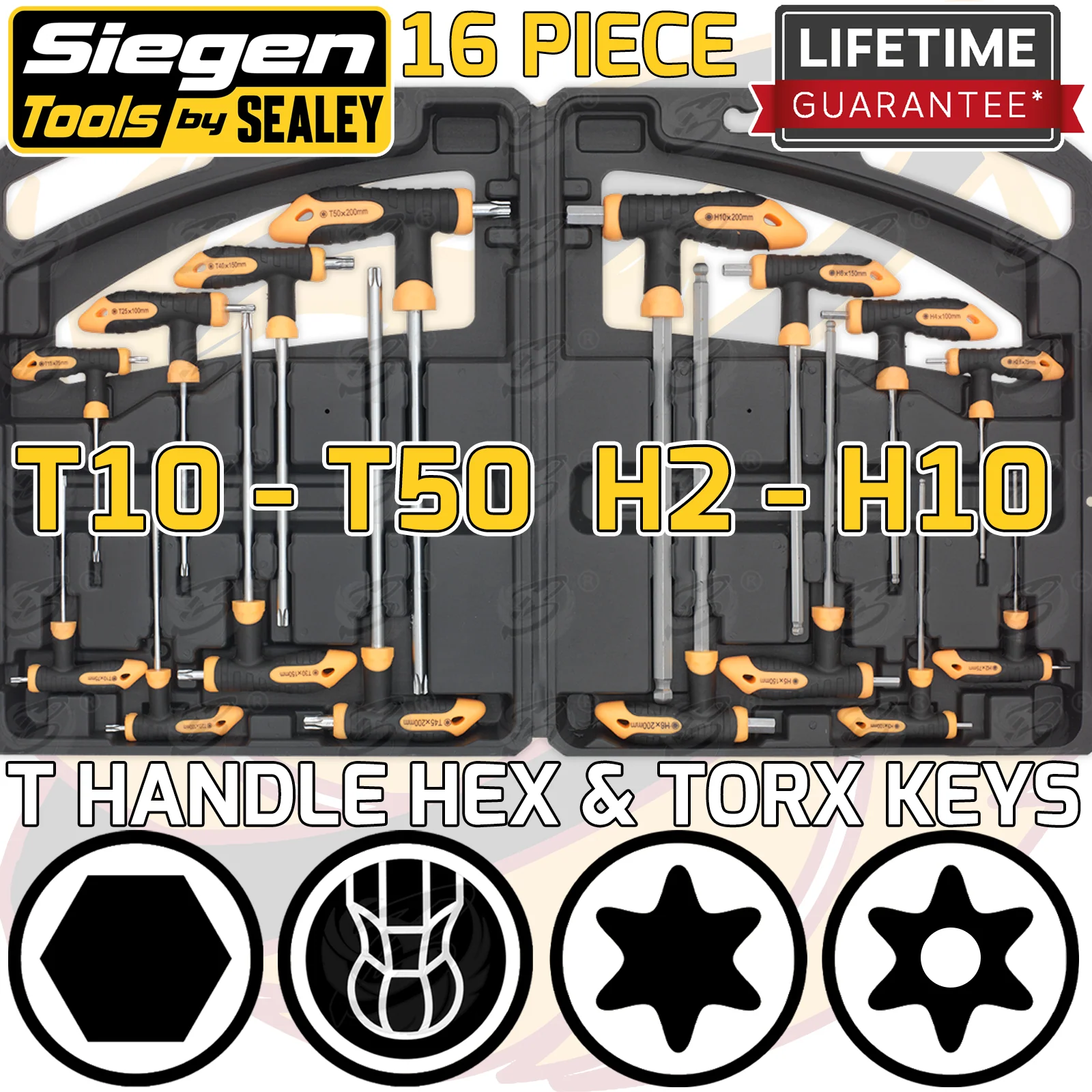 Siegen 16 Piece T – Handle Hex & Torx Key Set H2 – H10 & T10 – T50 S0916