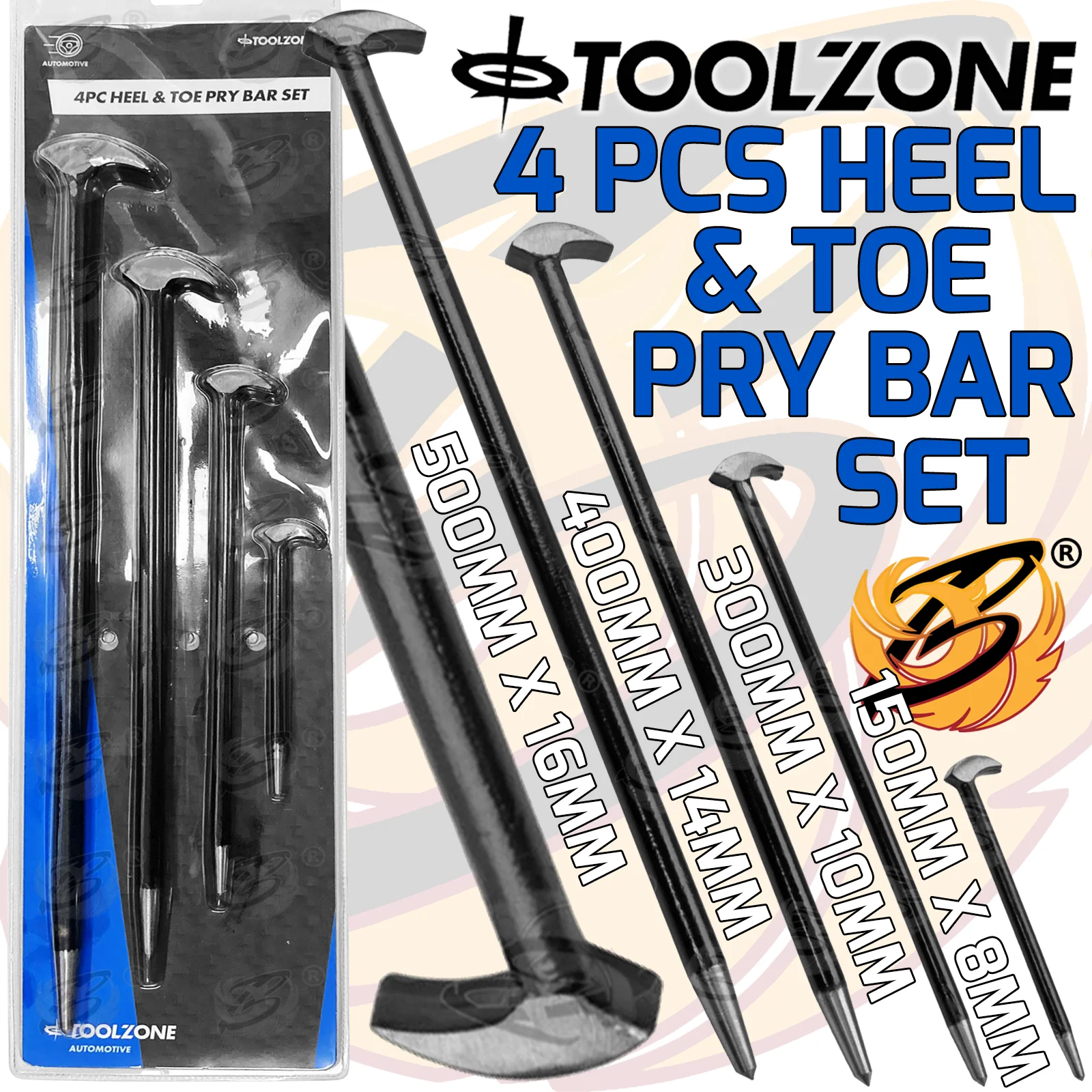 Toolzone 4 Piece Heel & Toe Pry Bars ( Podger Bars ) ( PN087 )