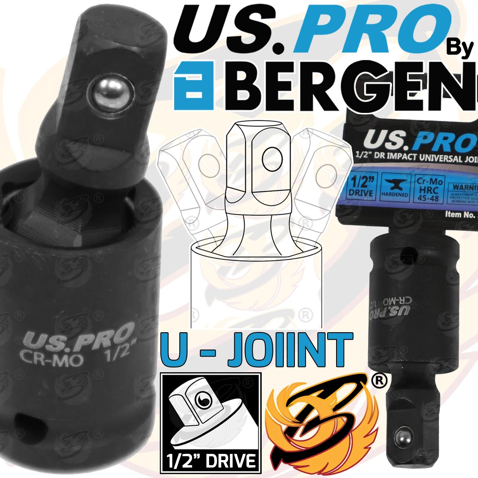 US Pro 1/2″ Drive Impact Universal Joint Swivel Adaptors  3980