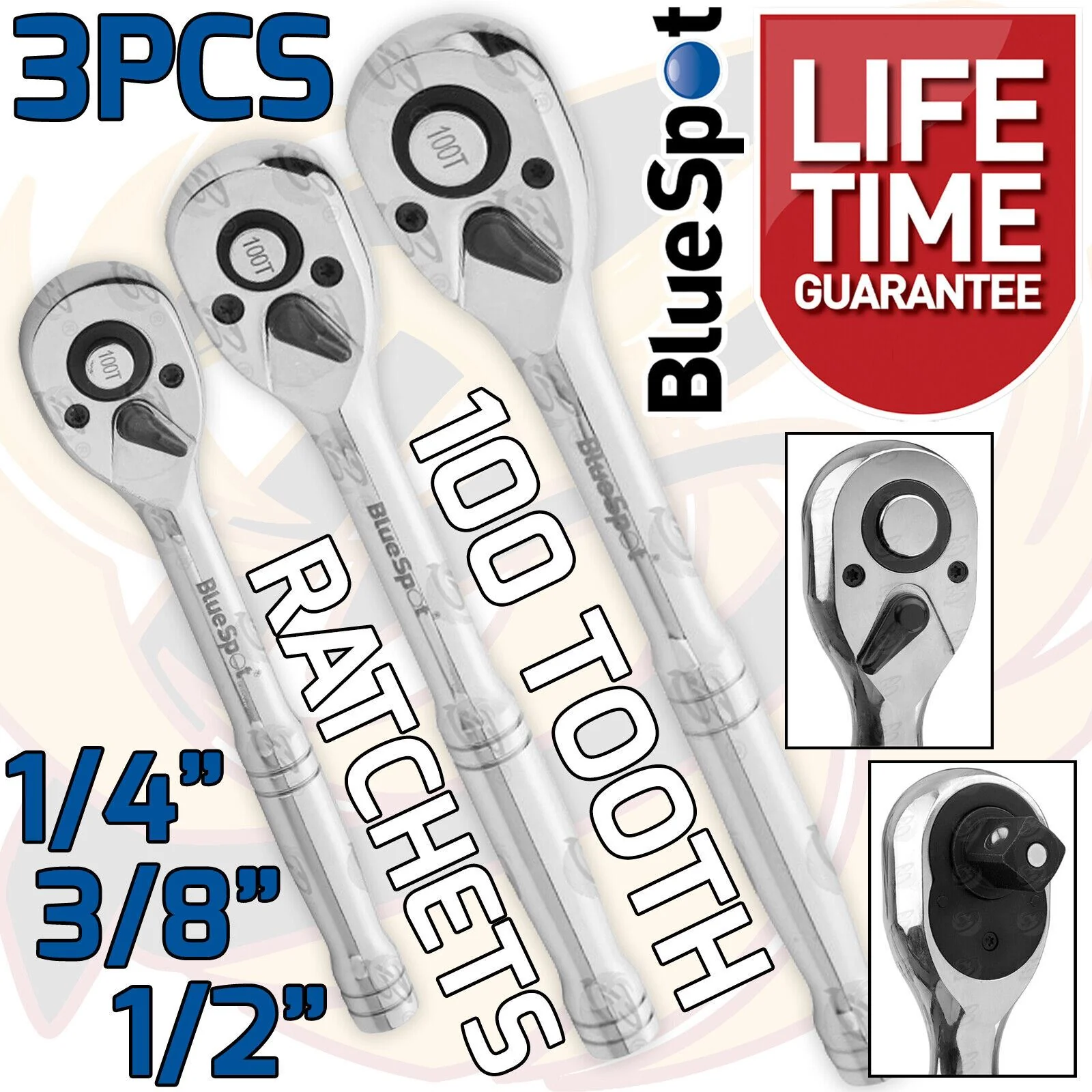 BLUESPOT 1/4″ & 3/8″ & 1/2″ DRIVE 100 TOOTH RATCHET HANDLE