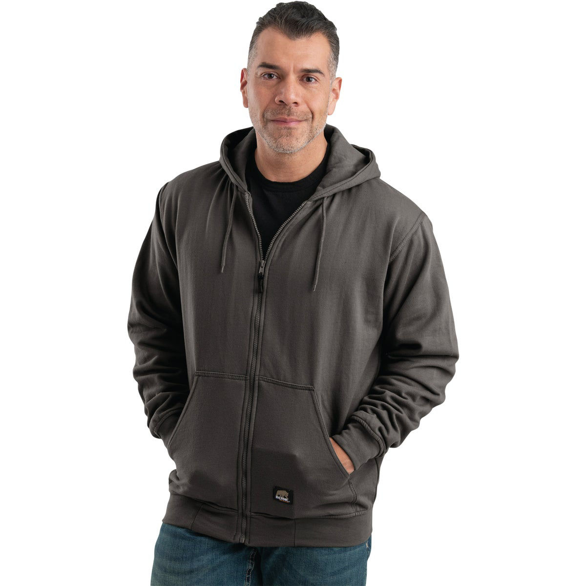 Berne Heritage Medium Charcoal Thermal-Lined Full-Zip Hooded Sweatshirt
