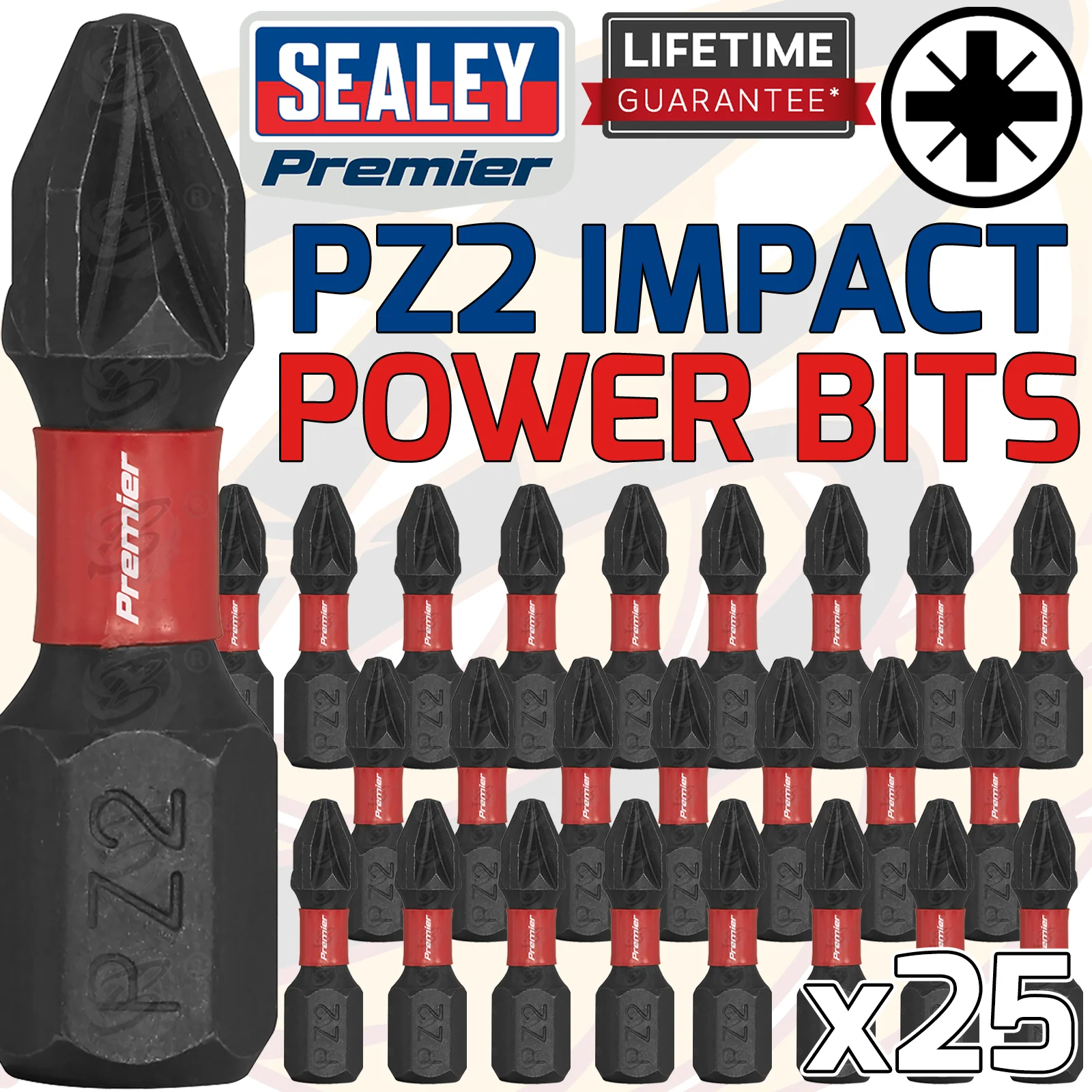 SEALEY 25PCS x PZ2 x 25mm IMPACT DRILL / DRIVER BITS