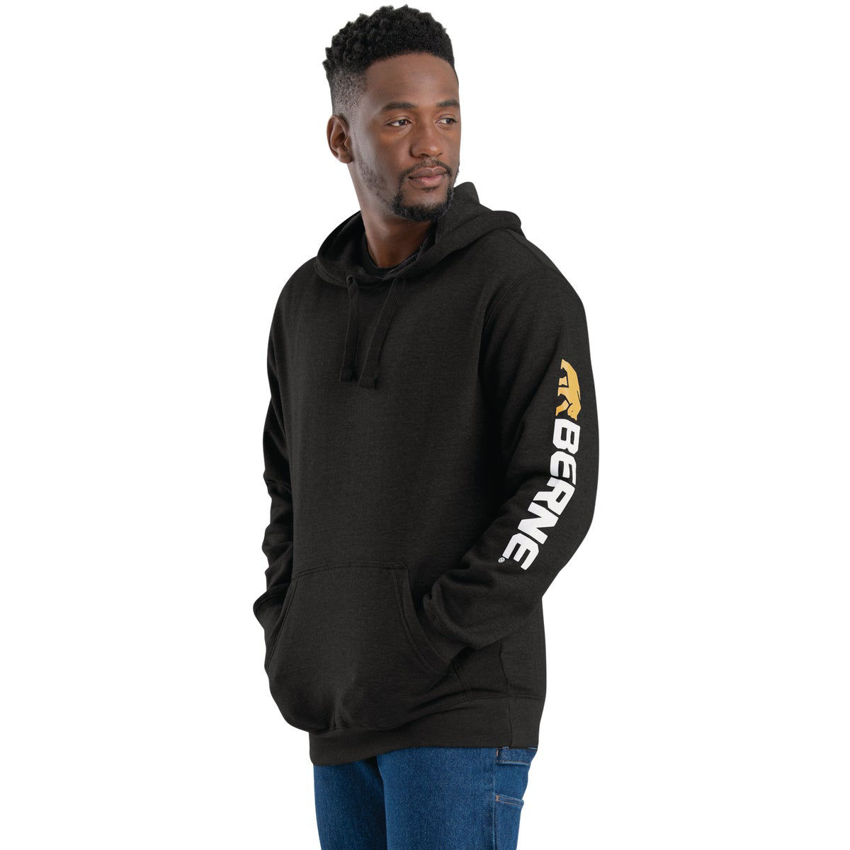 Berne Men's XL Regular Black Signature Sleeve Hooded Pullover Sweatshirt