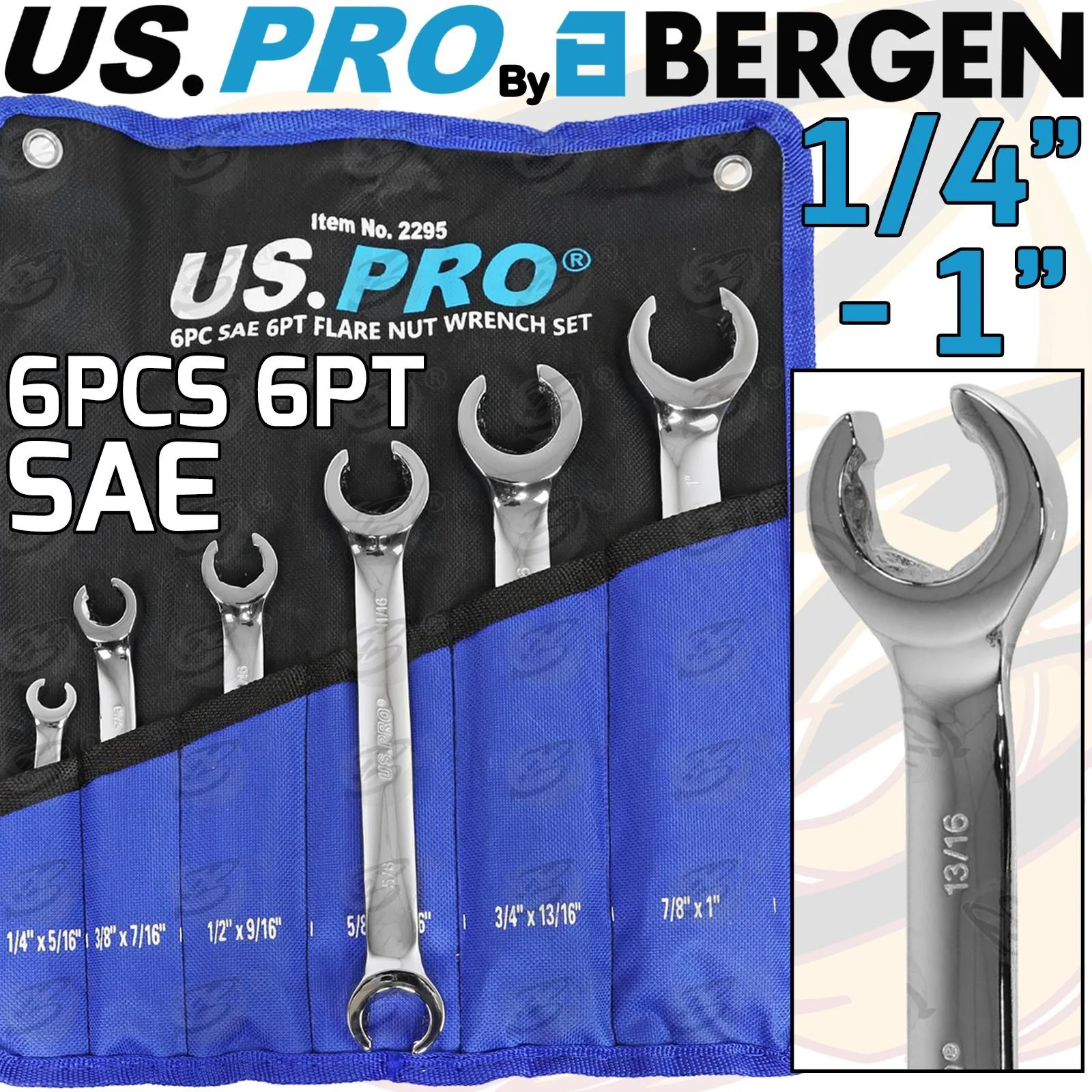 US Pro 6 Piece 6 Point Sae Flare Nut Spanner Set 1/4″ – 1″  2295