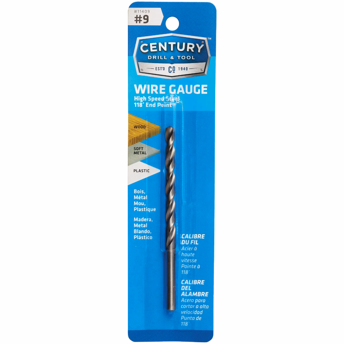 Century Drill & Tool Number 9 HSS Brite Drill Bit