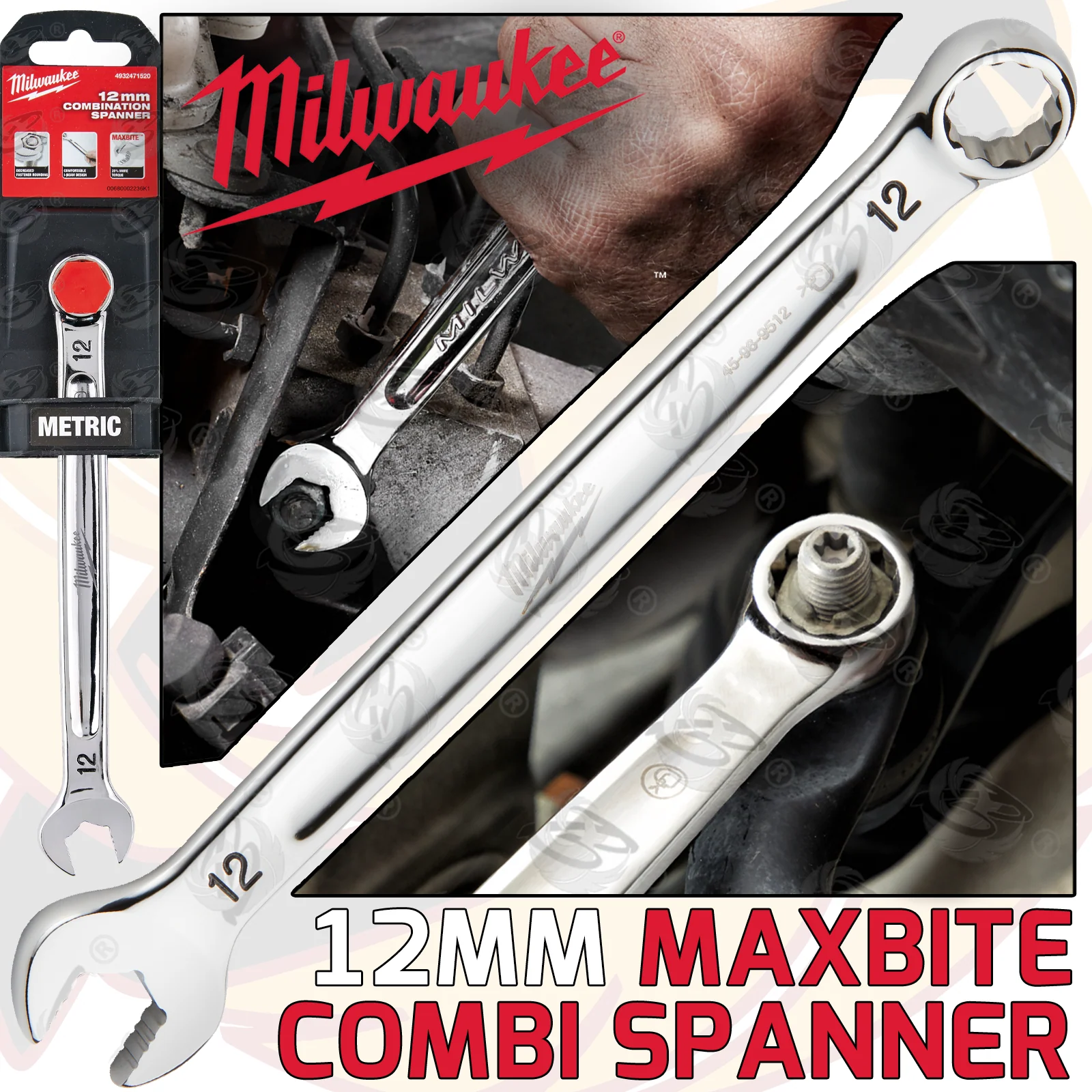 Milwaukee 12mm Maxbite Combination Spanner ( Single ) ( 4932471520 )