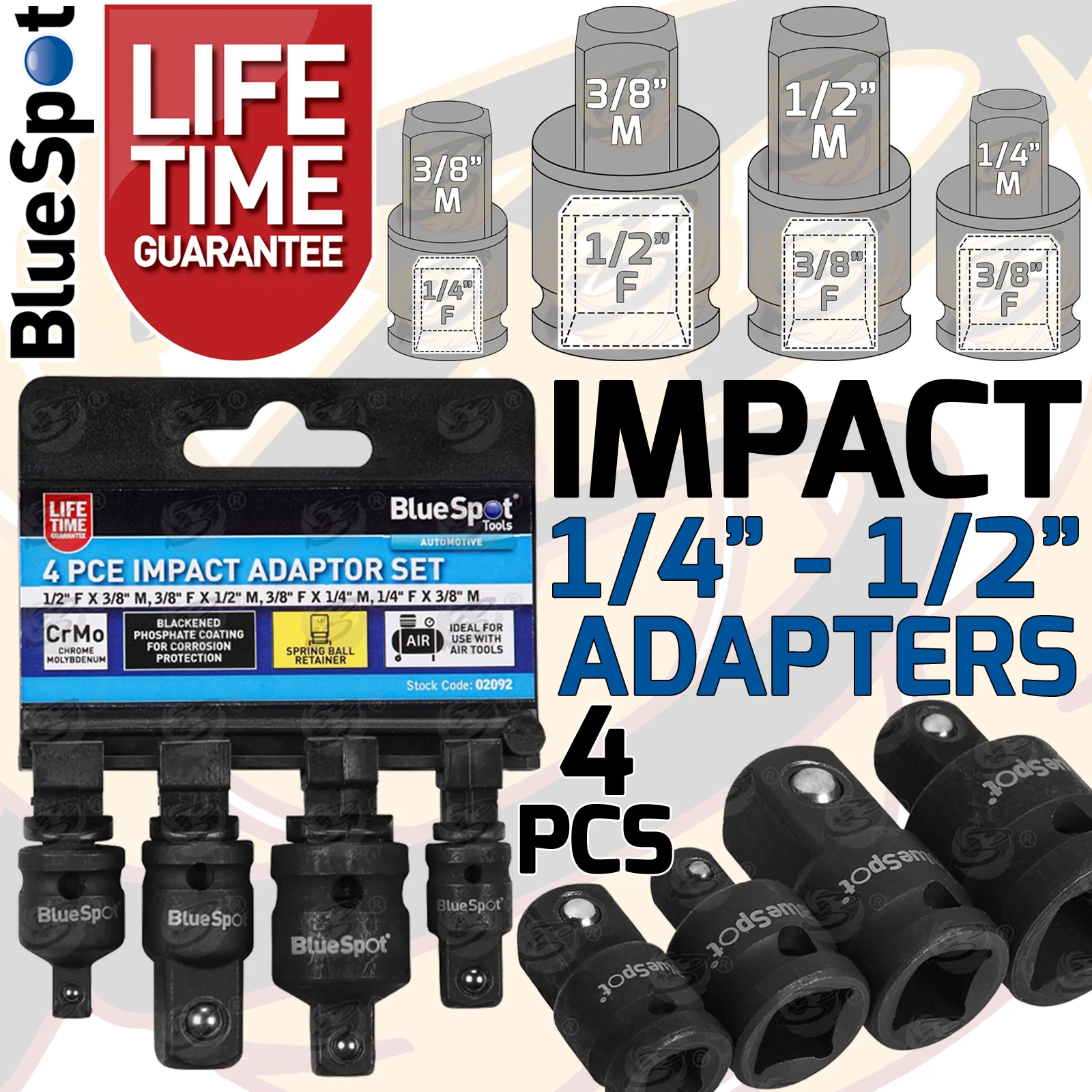 BlueSpot 4 Piece Impact Ada Pointer Set ( 1/4″ – 1/2″ ) ( 02092 )