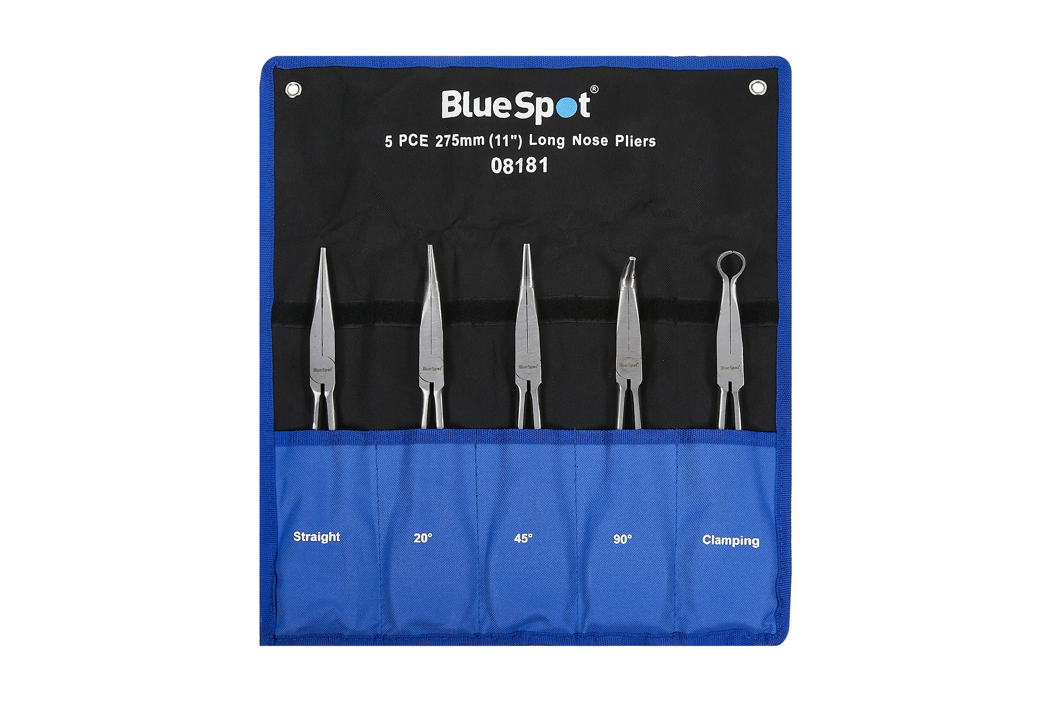 BlueSpot 5 Piece 275mm (11″) Long Nose Pliers In Wallet With A Manufacturers LifeTime Guarantee 08181
