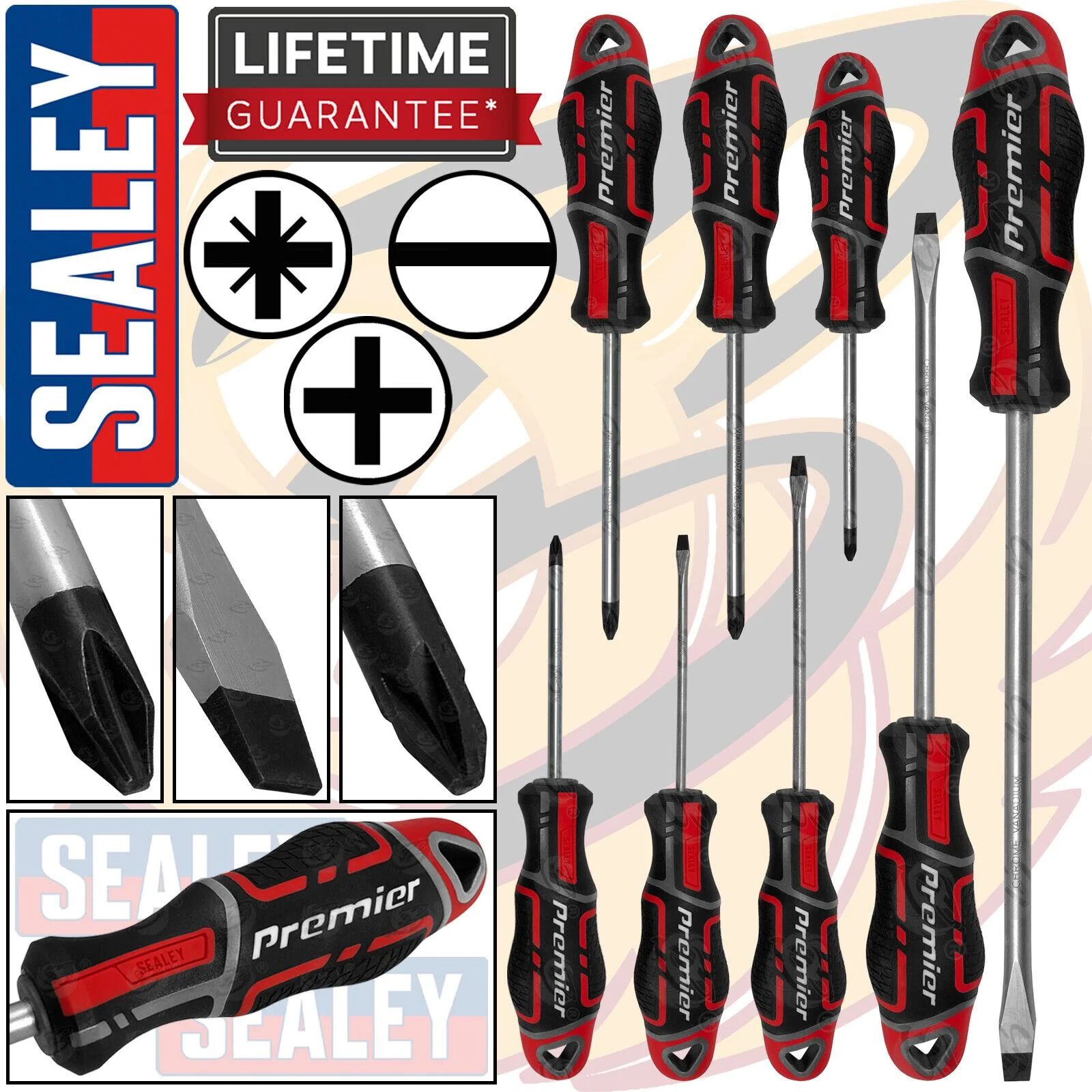 Sealey 8 Piece Magnetic Screwdriver Set ( Slotted – PHillips – Pozirdrive ) ( AK4322 )