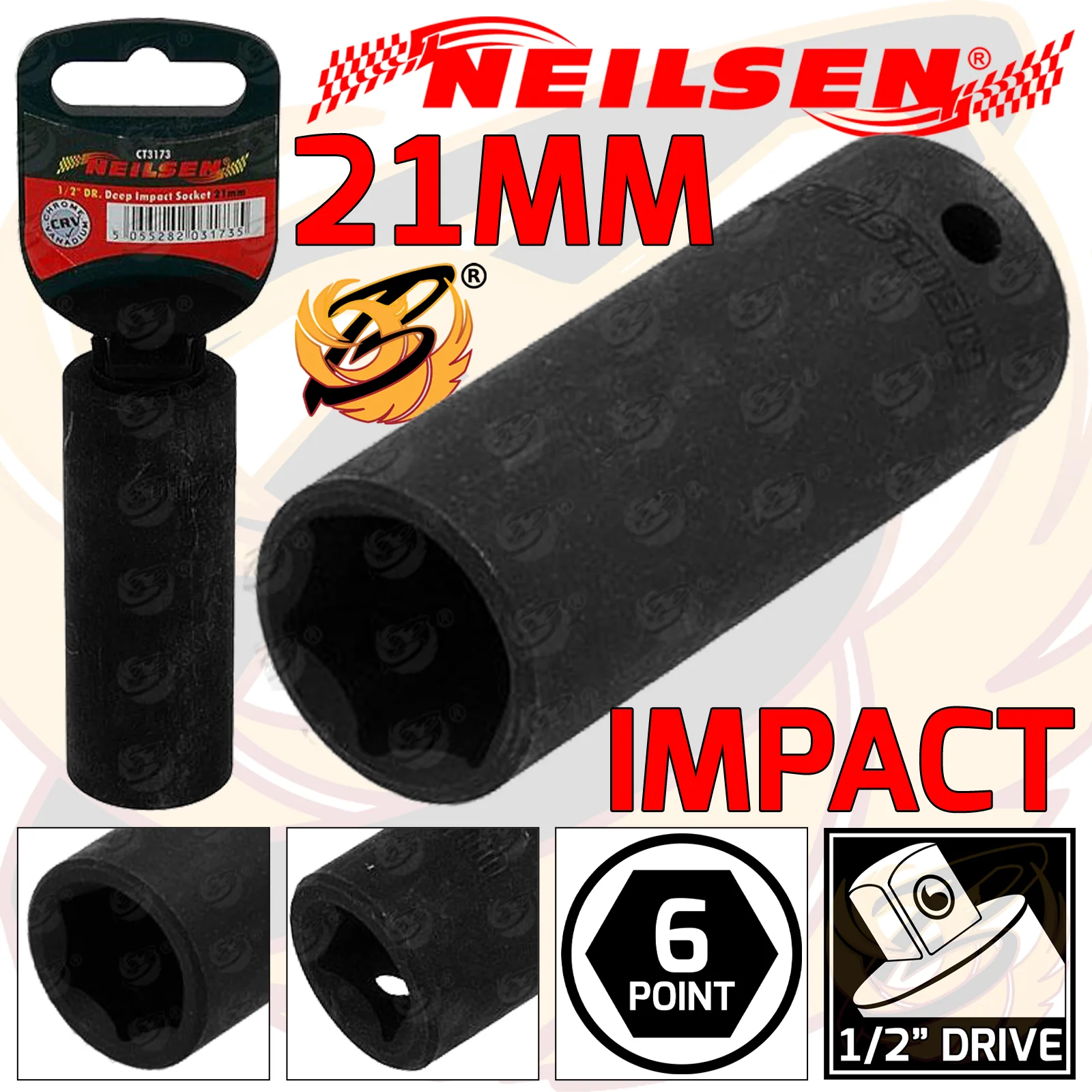 Neilsen 21mm 1/2″ Drive 6 Point Deep Impact Socket ( Single ) ( CT3173 )