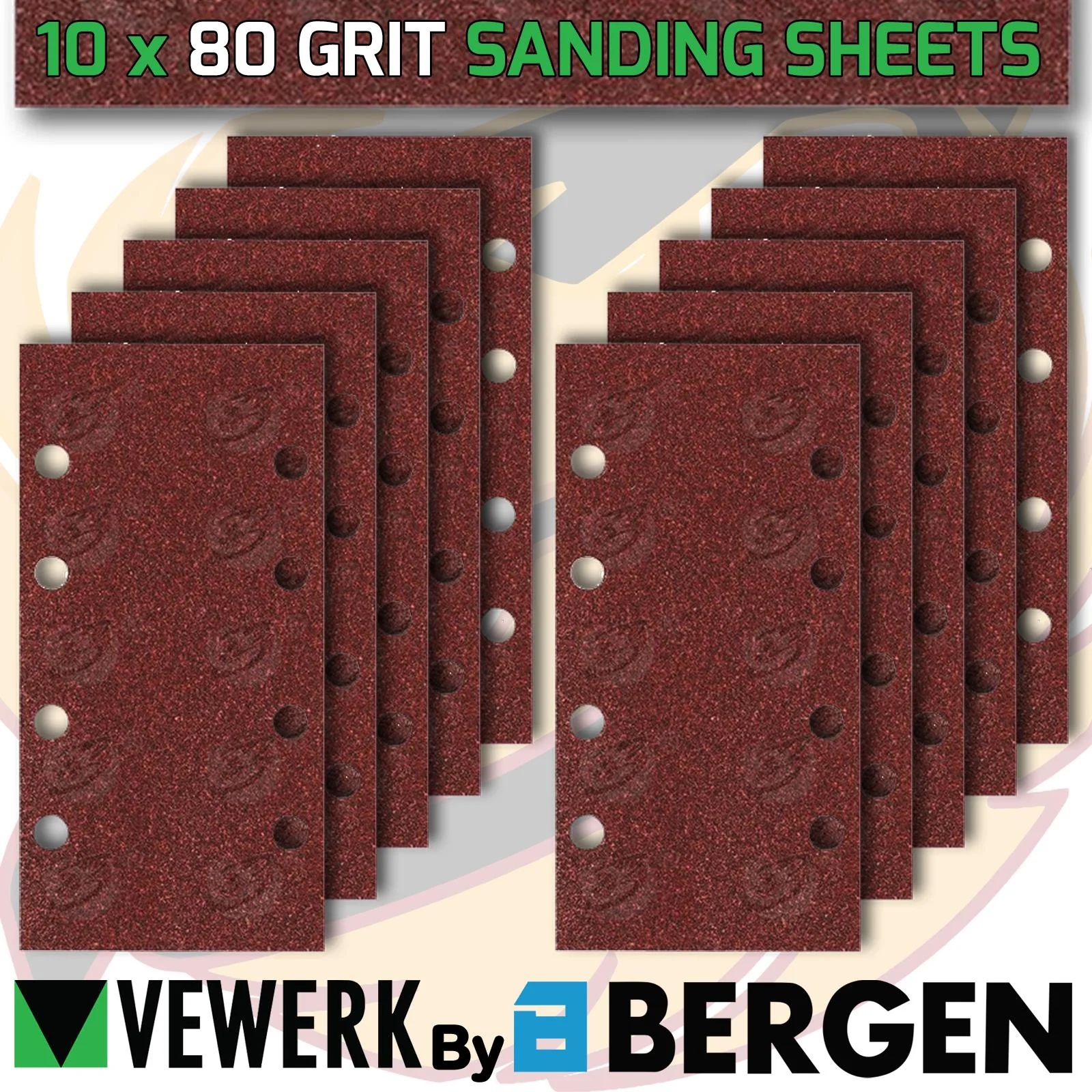 Vewerk 10 Piece 80 Grit Sanding Sheet 93mm x 190mm  8177