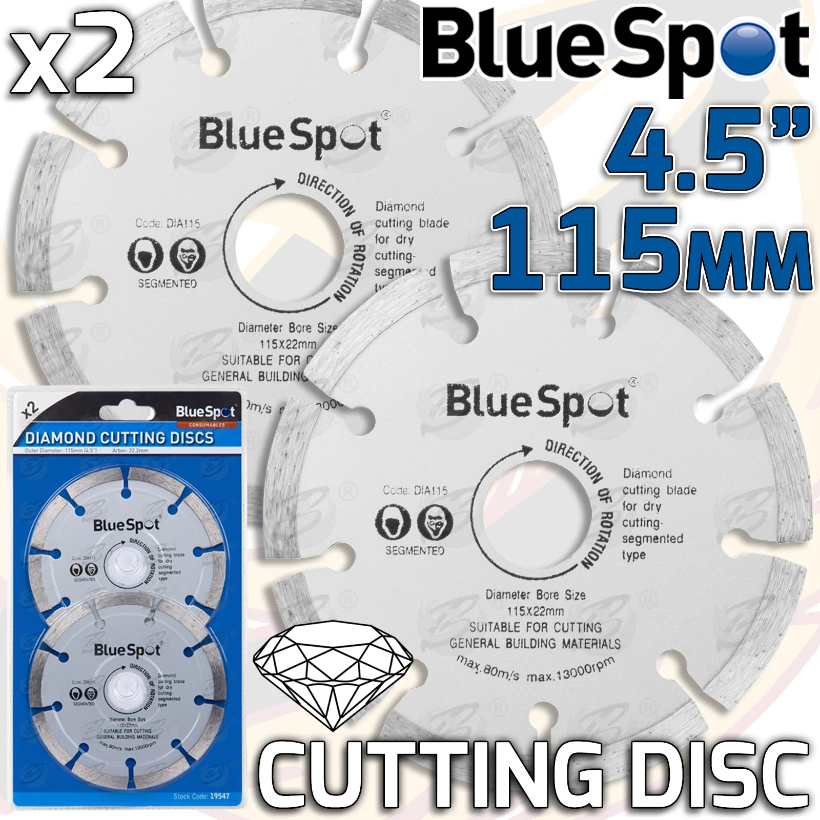 BlueSpot 4.5″ ( 115mm ) Diamond Cutting Discs ( x 2 ) ( 19547 ( 1 PACK ) )