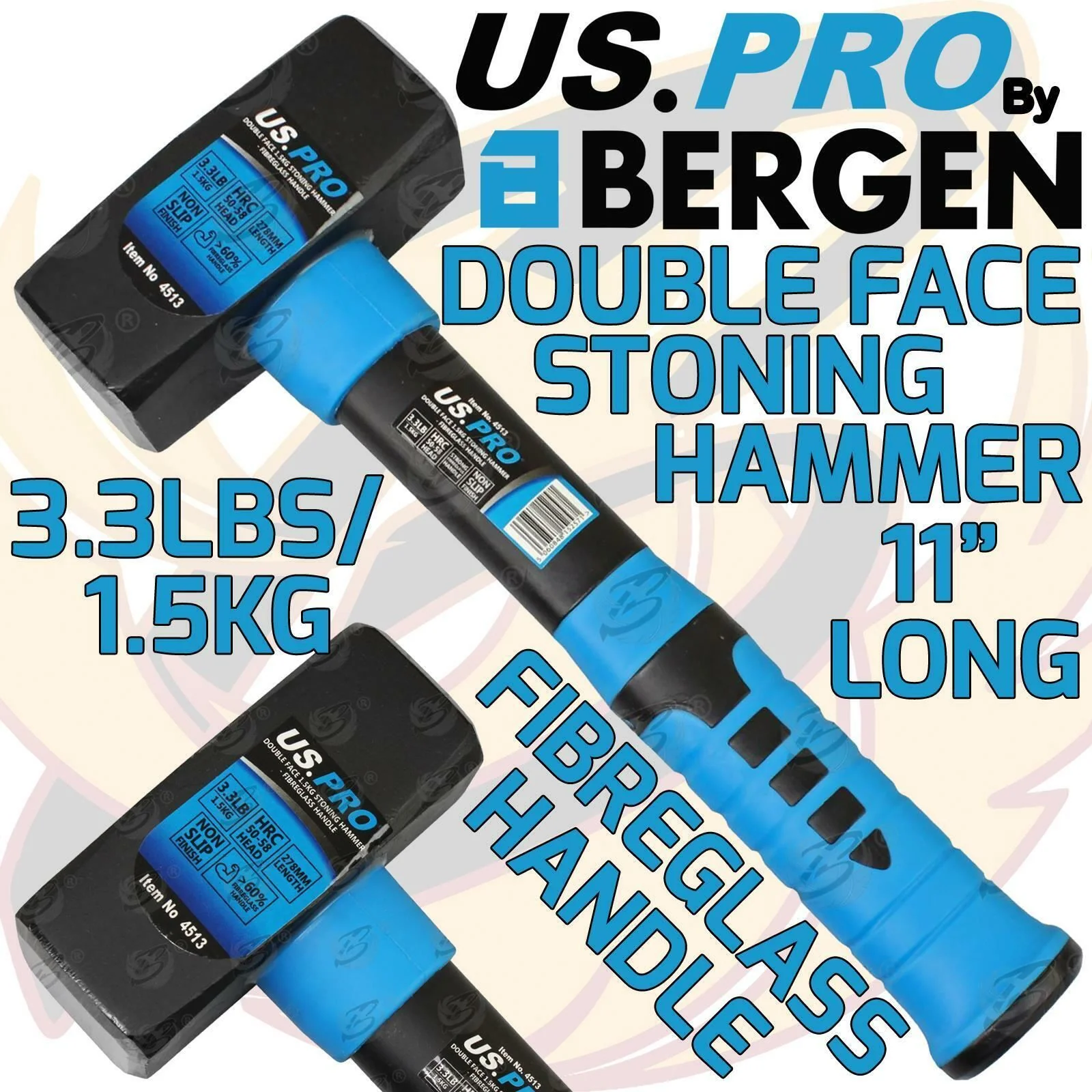 US Pro 1.5Kg 11″ Long Fibreglass Stoning Hammer  4513
