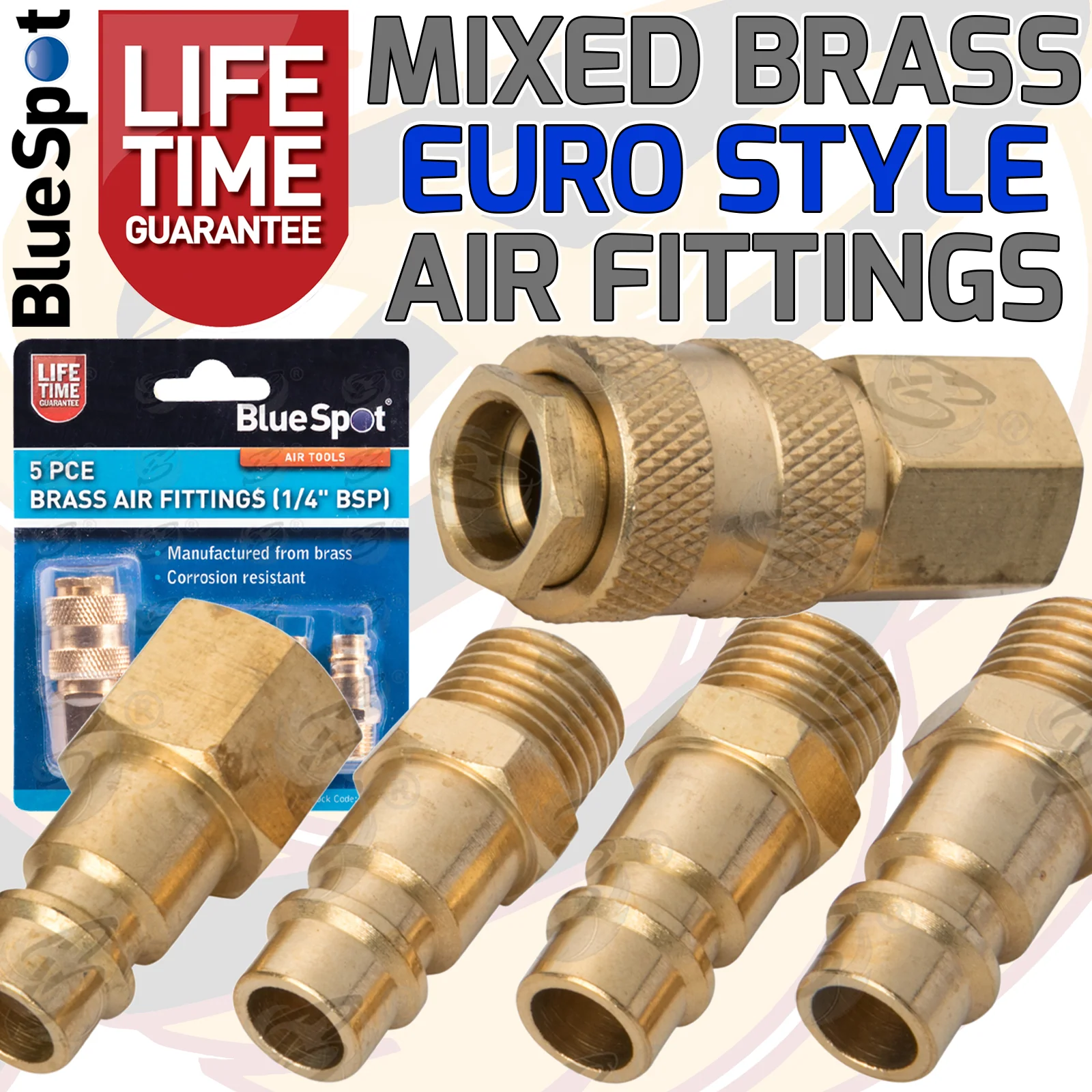 BlueSpot 5 Piece Bsp Brass Euro Air Fittings ( 07953 )