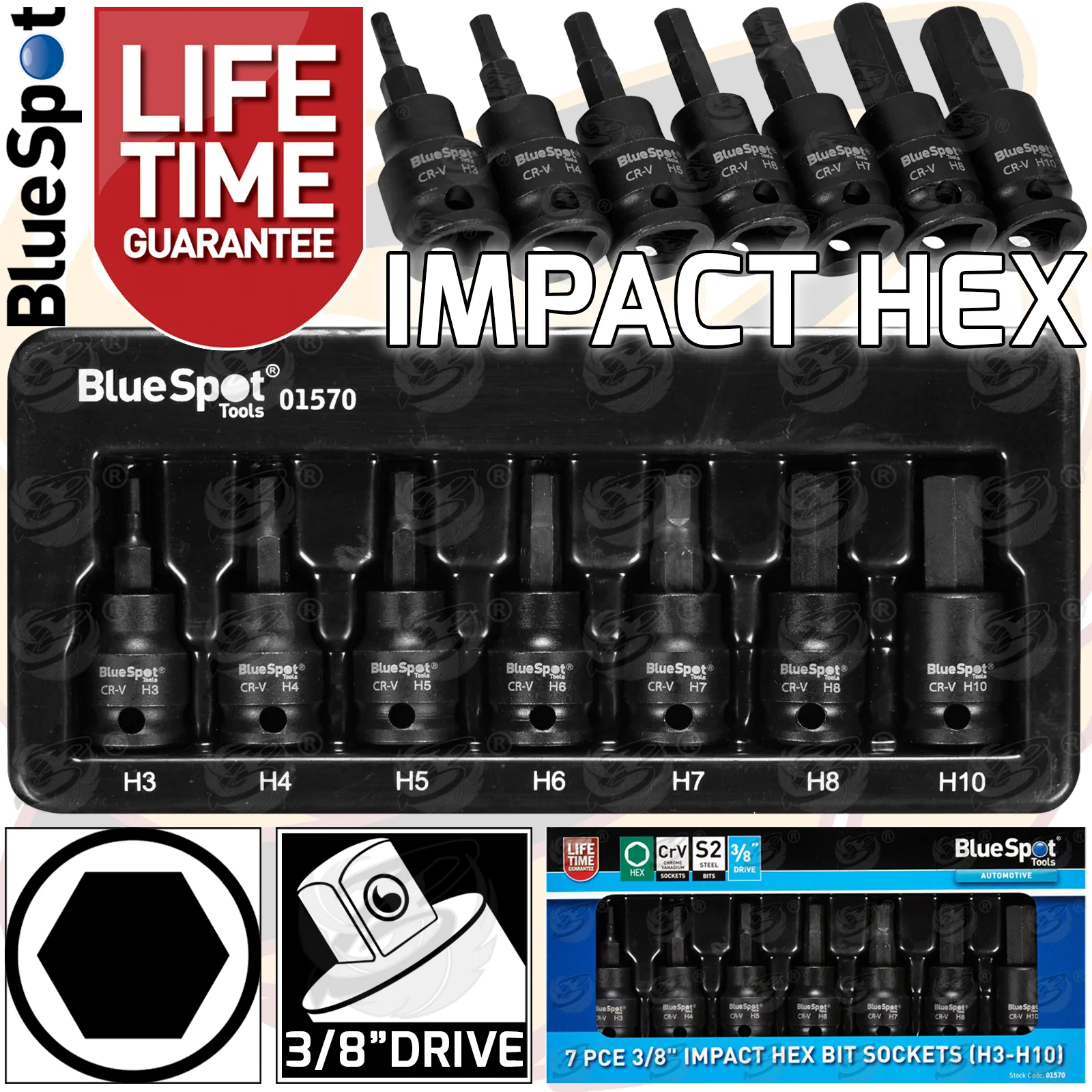 BlueSpot 7 Piece 3/8″ Drive Impact Hex Bit Sockets H3 – H10 ( 01570 )