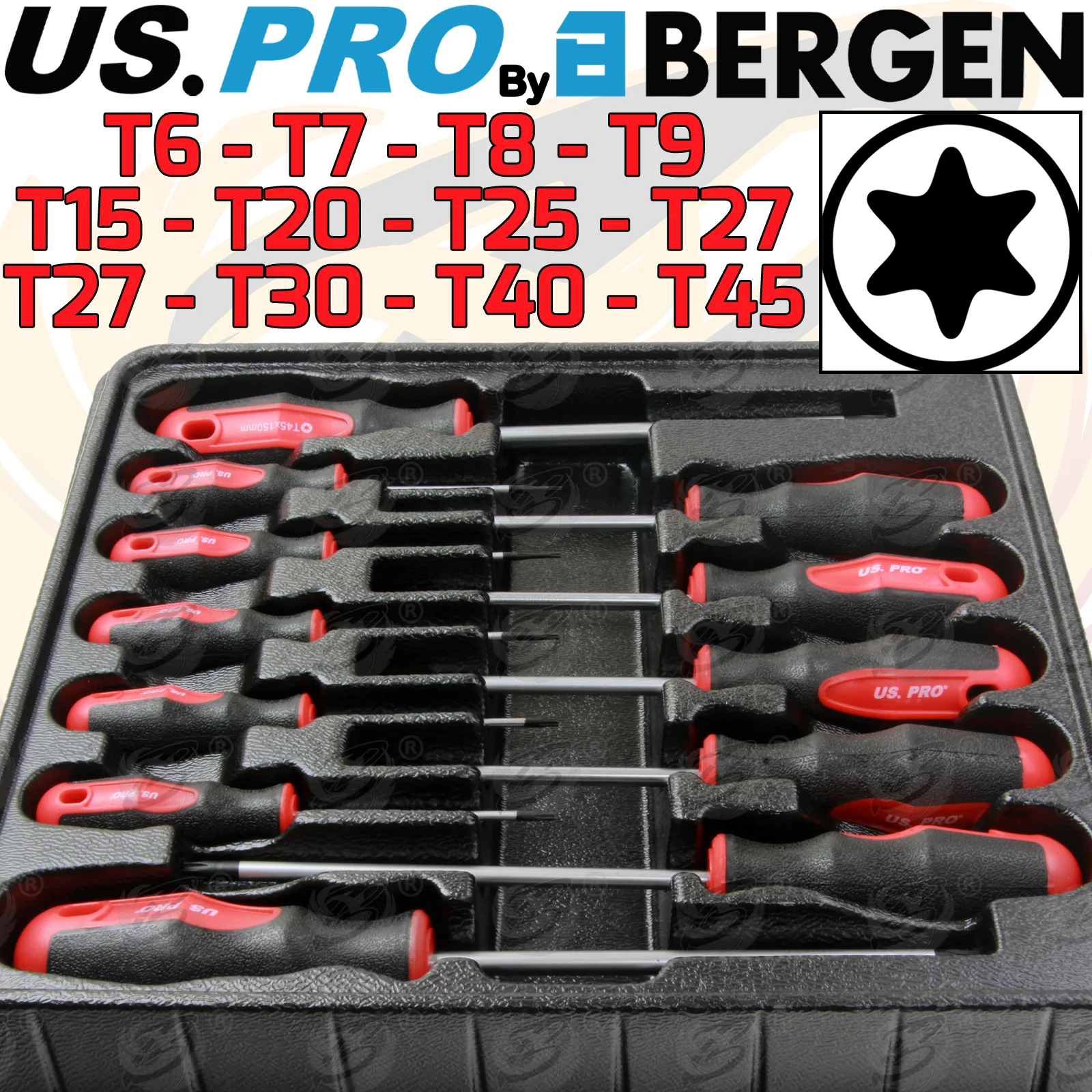 US Pro 12 Piece Magnetic Torx Screwdrivers T6 – T45  1529 ( DIS )
