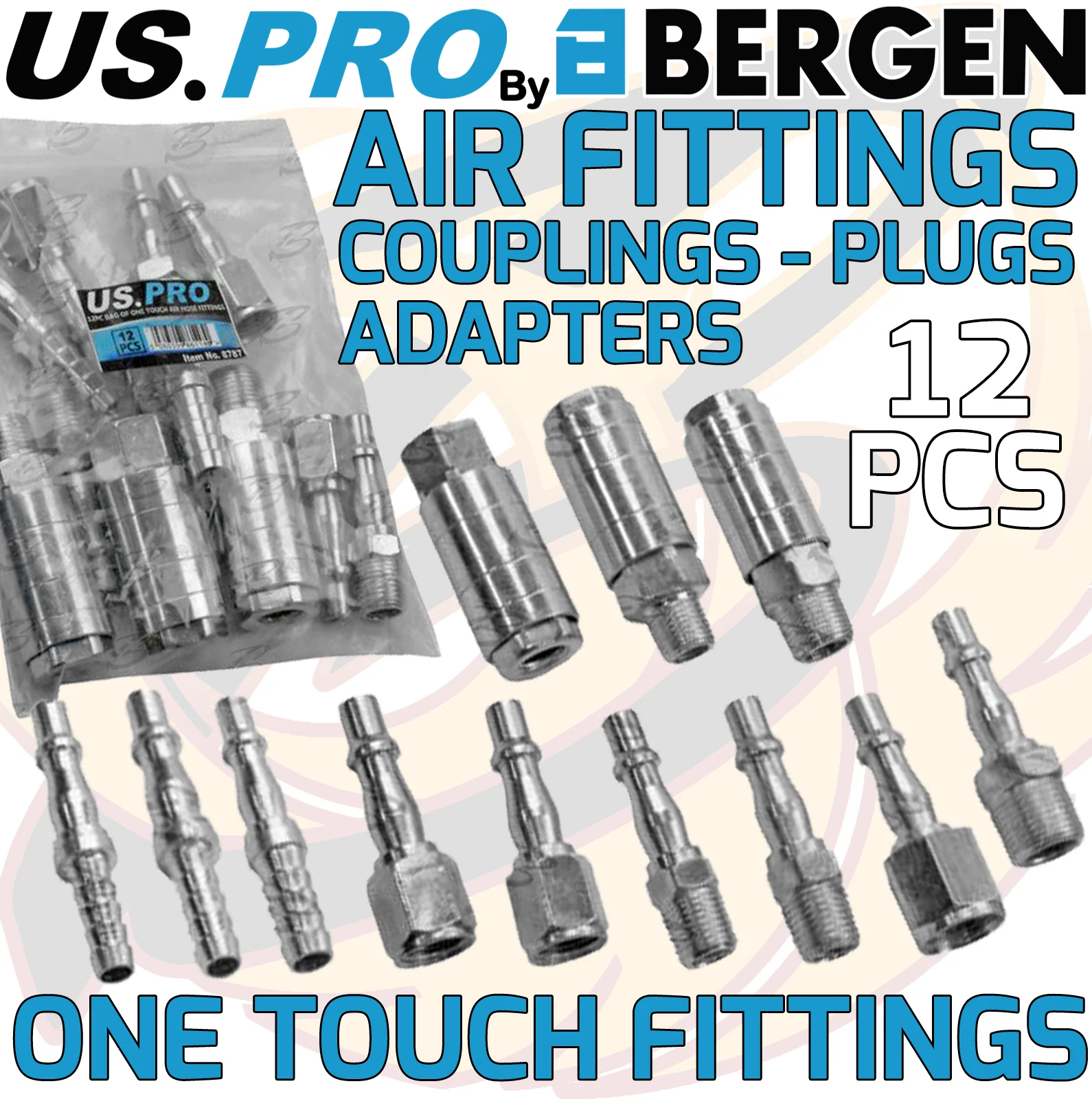 US Pro 12 Piece Air Line Fittings ( One Touch )  8787