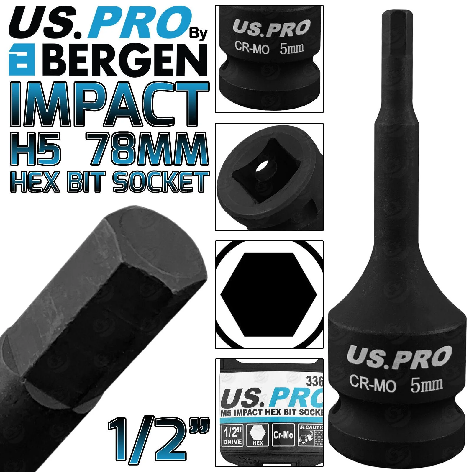 US Pro H5 1/2″ Drive 78mm Long Impact Hex Bit Socket ( Single )  3364