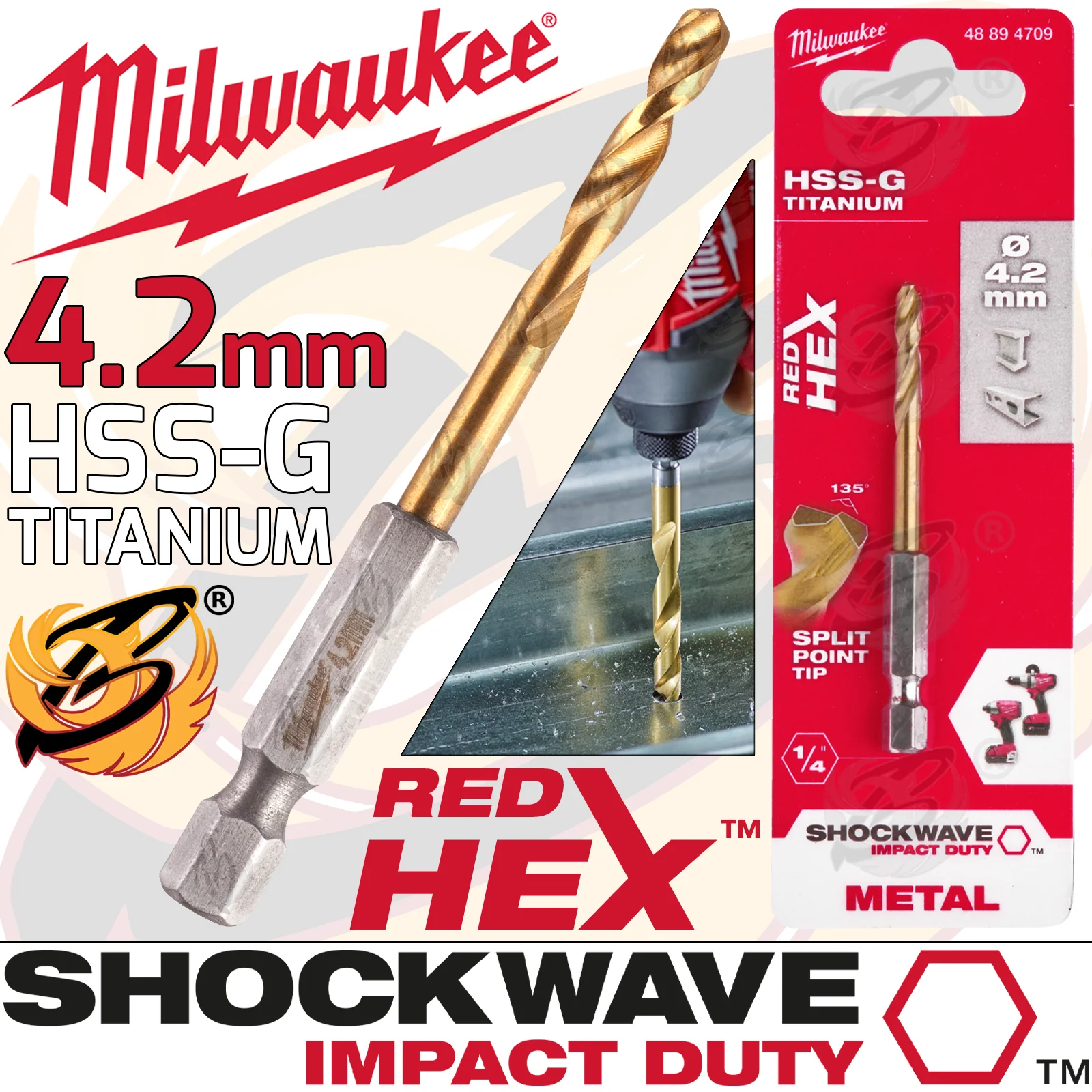 Milwaukee 4.2mm HSS Titanium Metal Red Hex Drill Bit ( 48894709 )