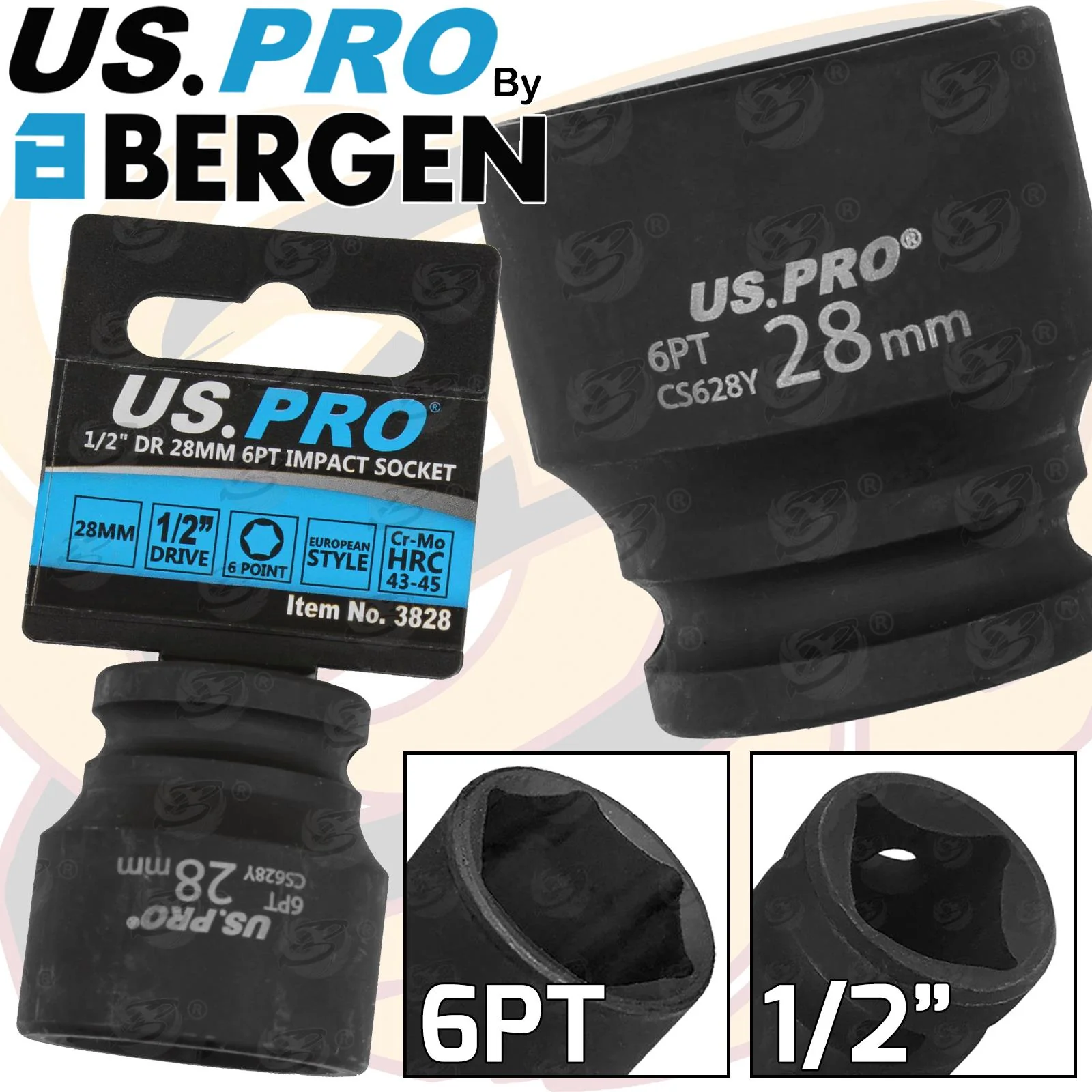 US Pro 28mm 1/2″ Drive 6 Point Shallow Impact Socket  3828