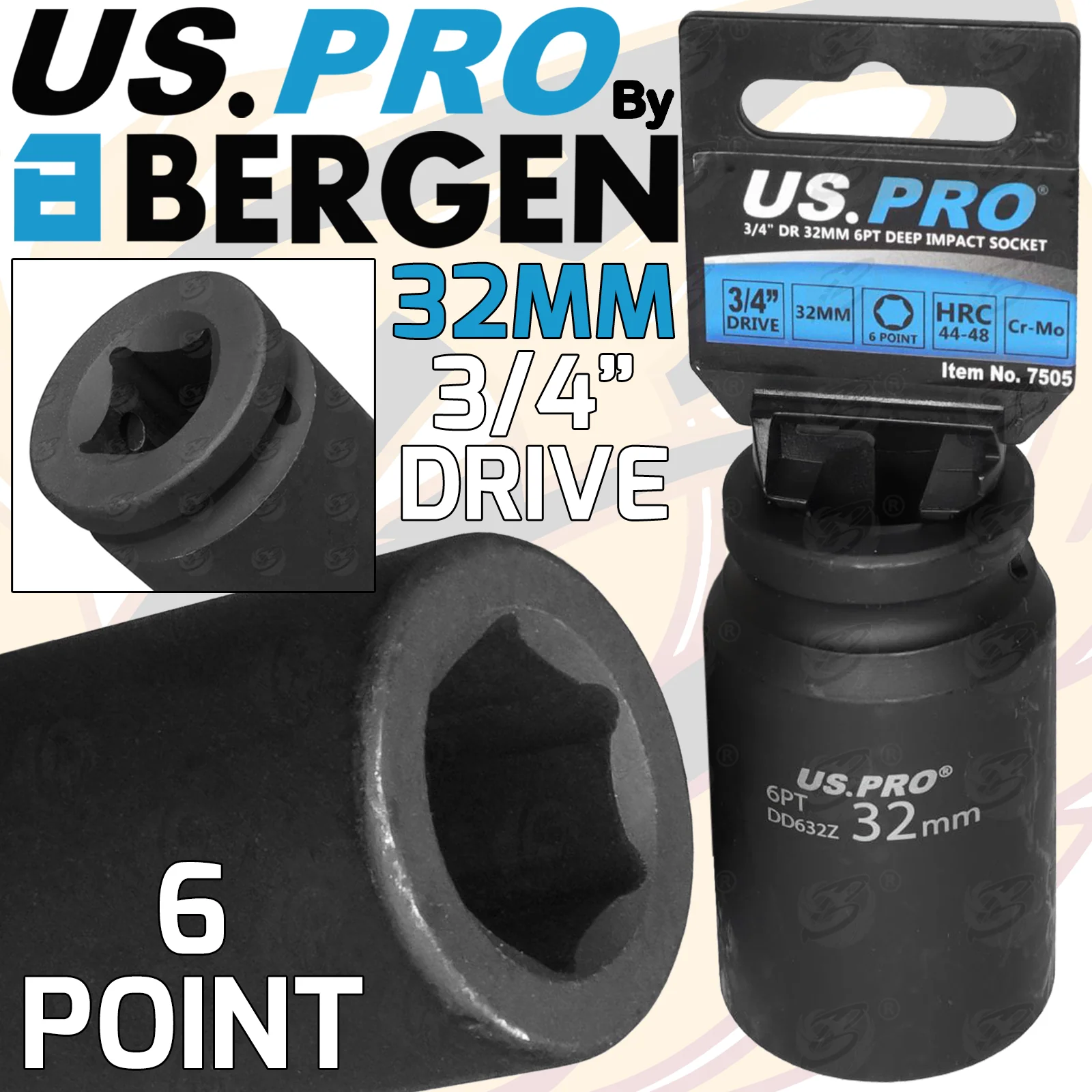 US Pro 32mm 3/4″ Drive 6 Point Deep Impact Socket  7505