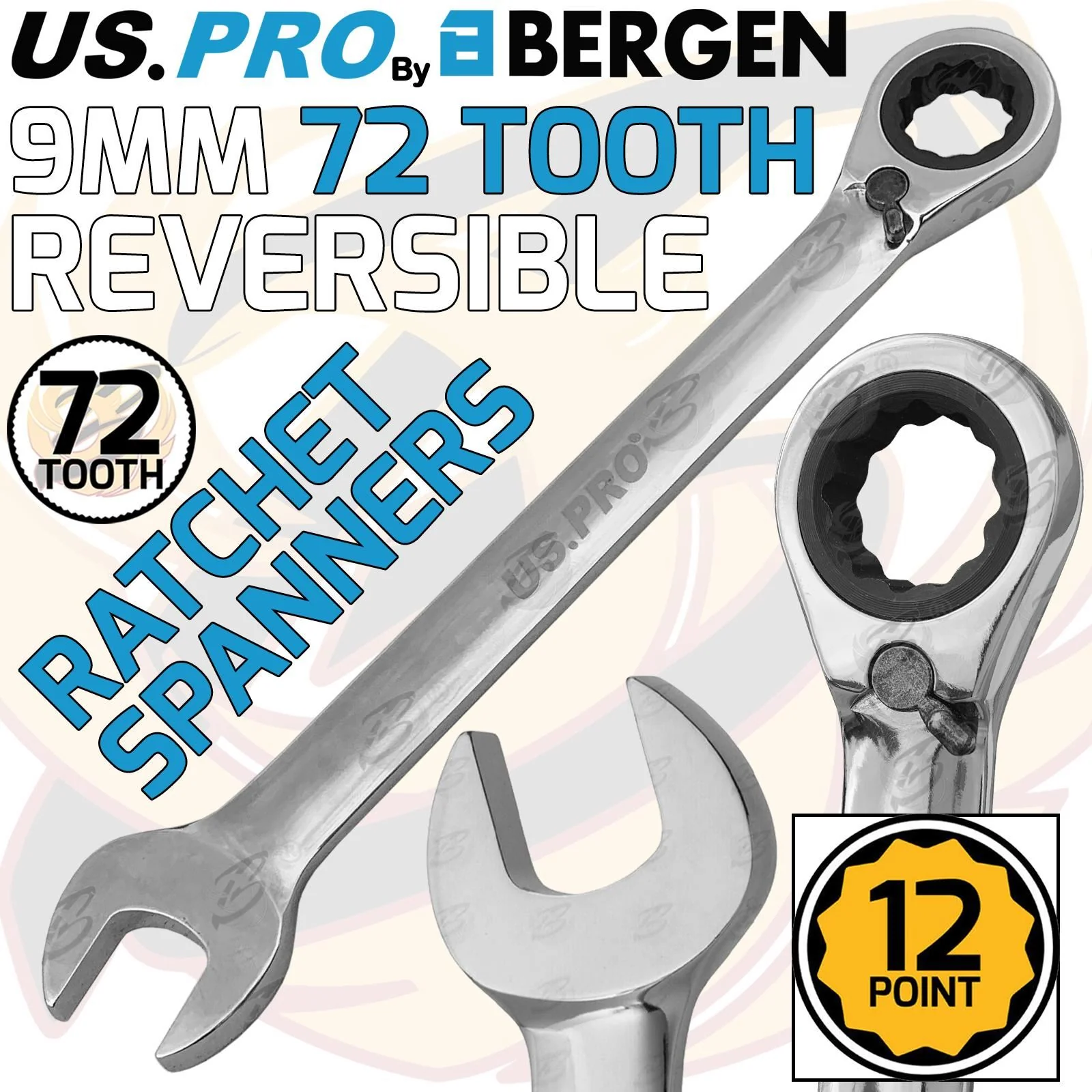 US Pro 9mm 72T Reversible Ratchet Spanner  3666