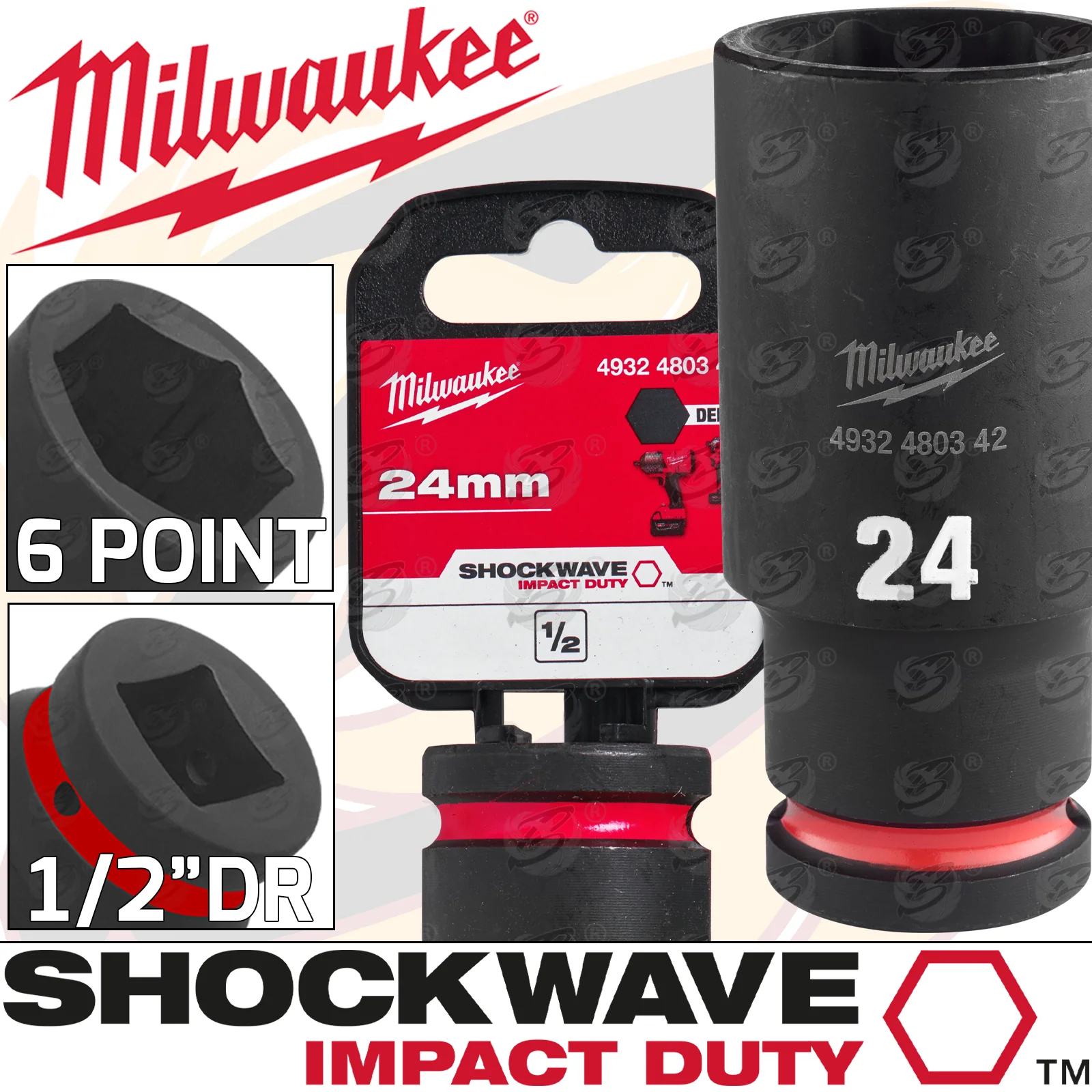 Milwaukee 24mm 1/2″ Drive 6 Point Deep Impact Socket ( Single ) ( 4932480342 )
