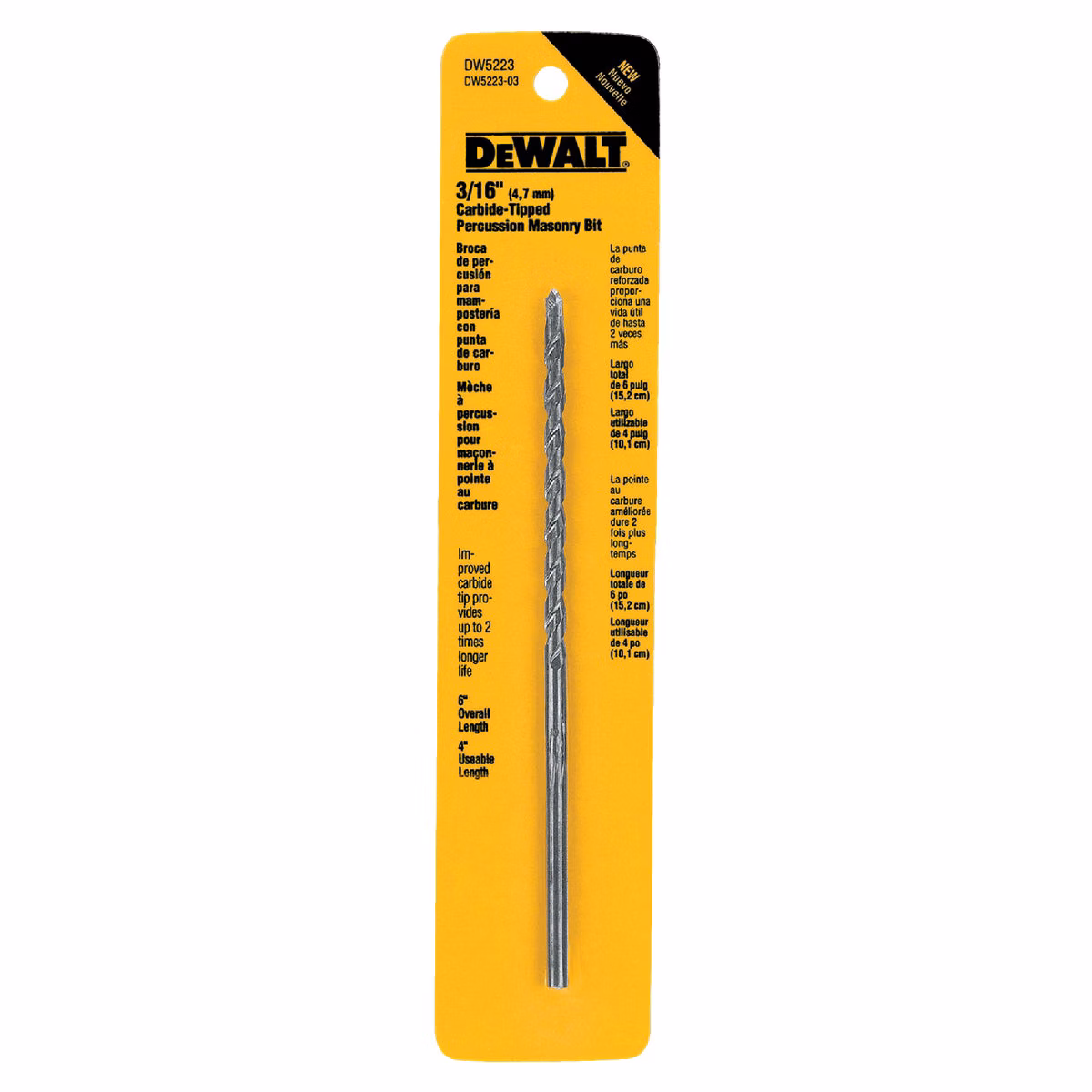 DEWALT 3/16 In. x 6 In. Masonry Drill Bit