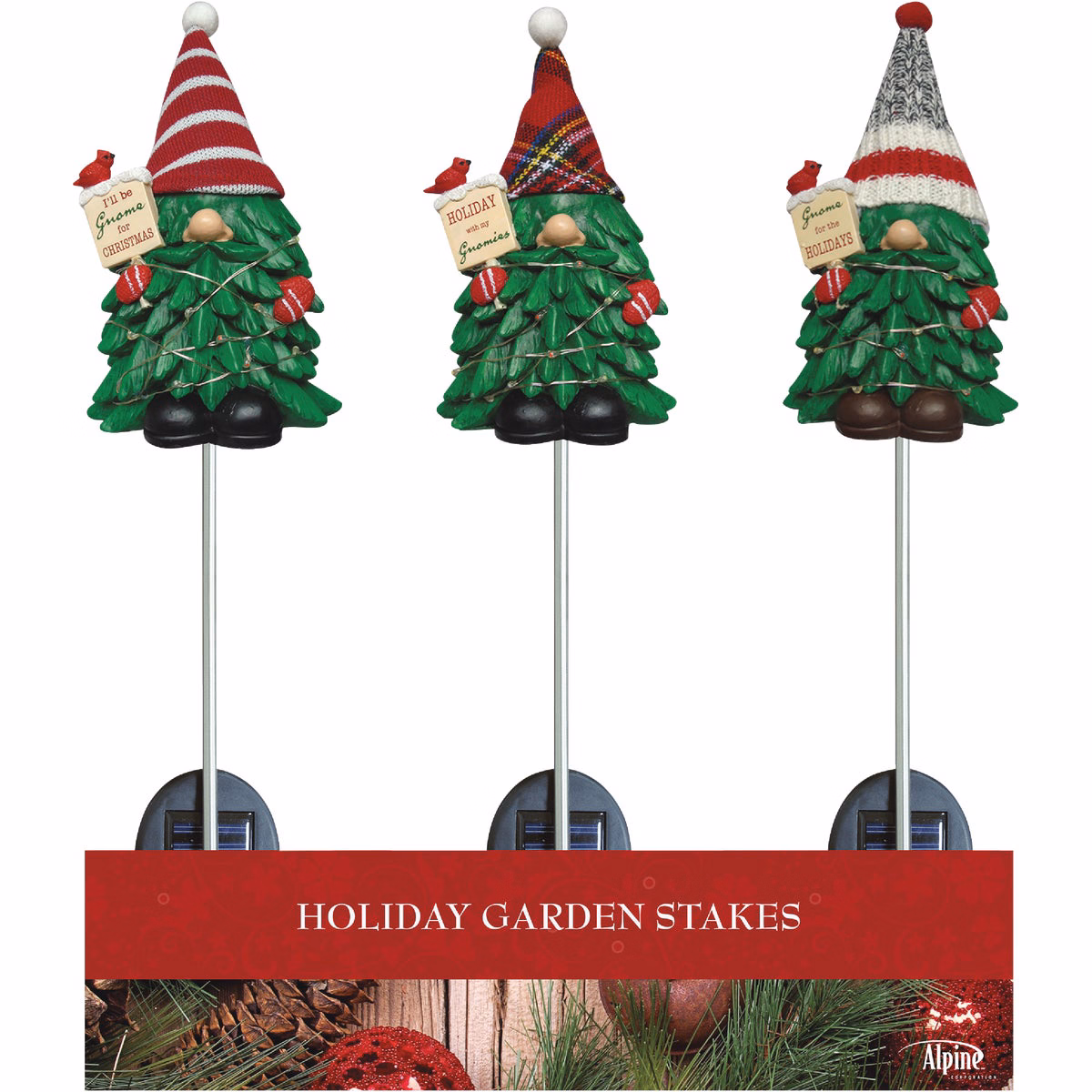 Alpine 33 In. LED Solar Gnome Tree Christmas Garden Stake