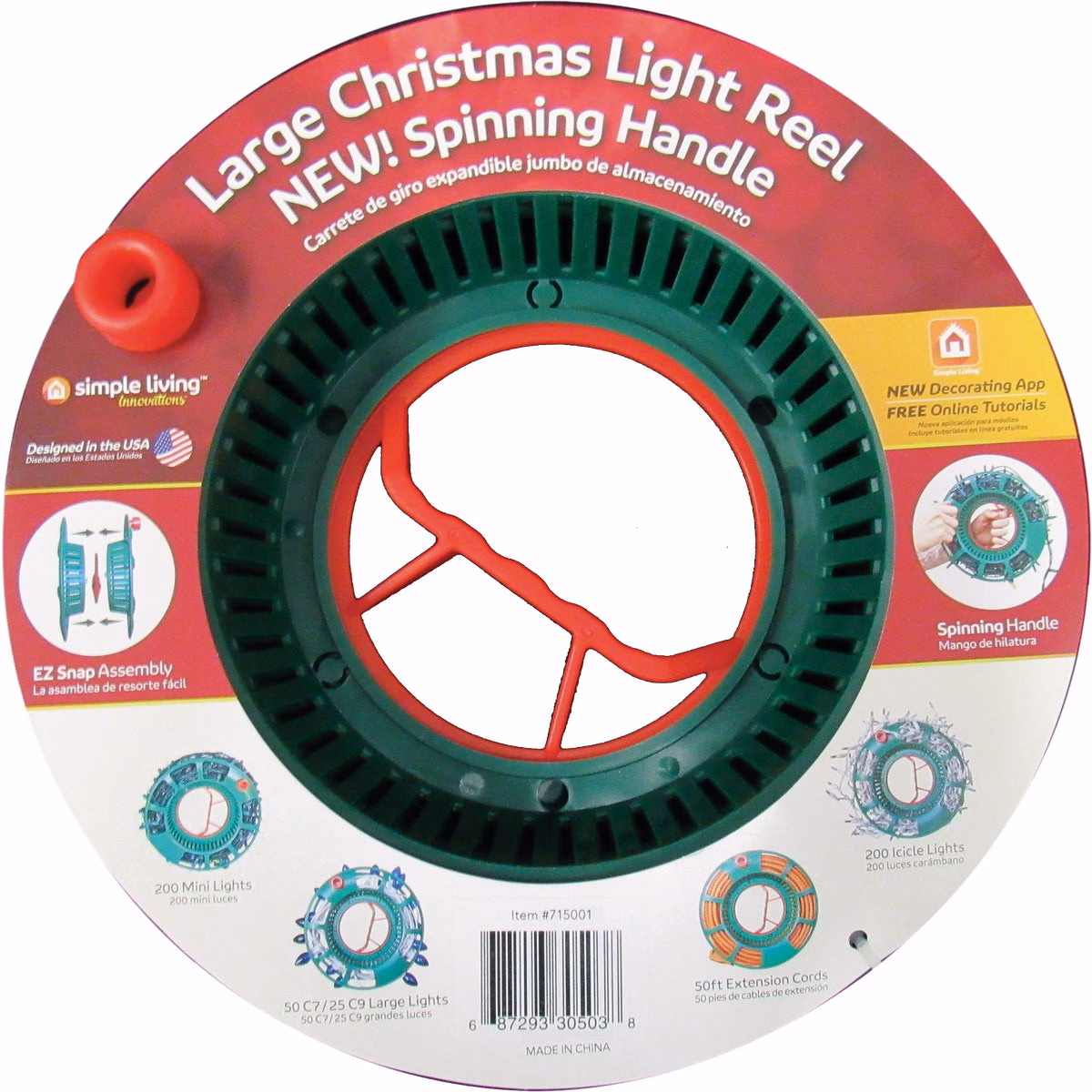 Simple Living Solutions Large Green Plastic Light Set Storage Reel