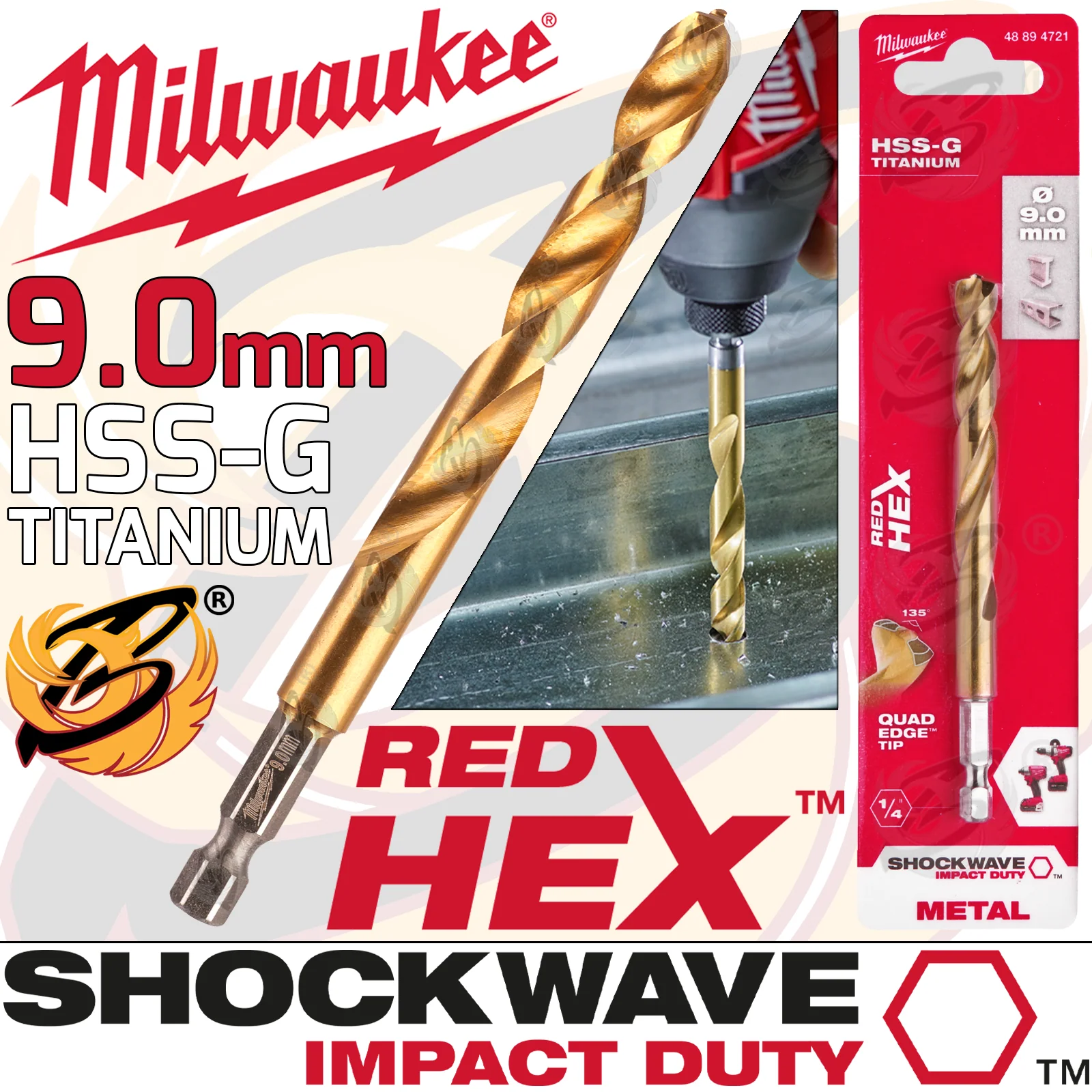 Milwaukee 9mm HSS Titanium Metal Red Hex Drill Bit ( 48894721 )