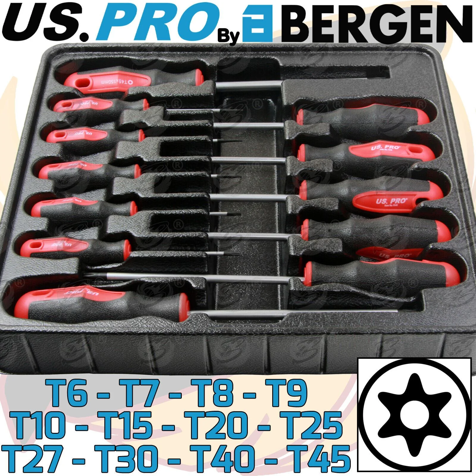 US Pro 12 Piece Magnetic Tamperproof Torx Screwdrivers T6 – T45  1545