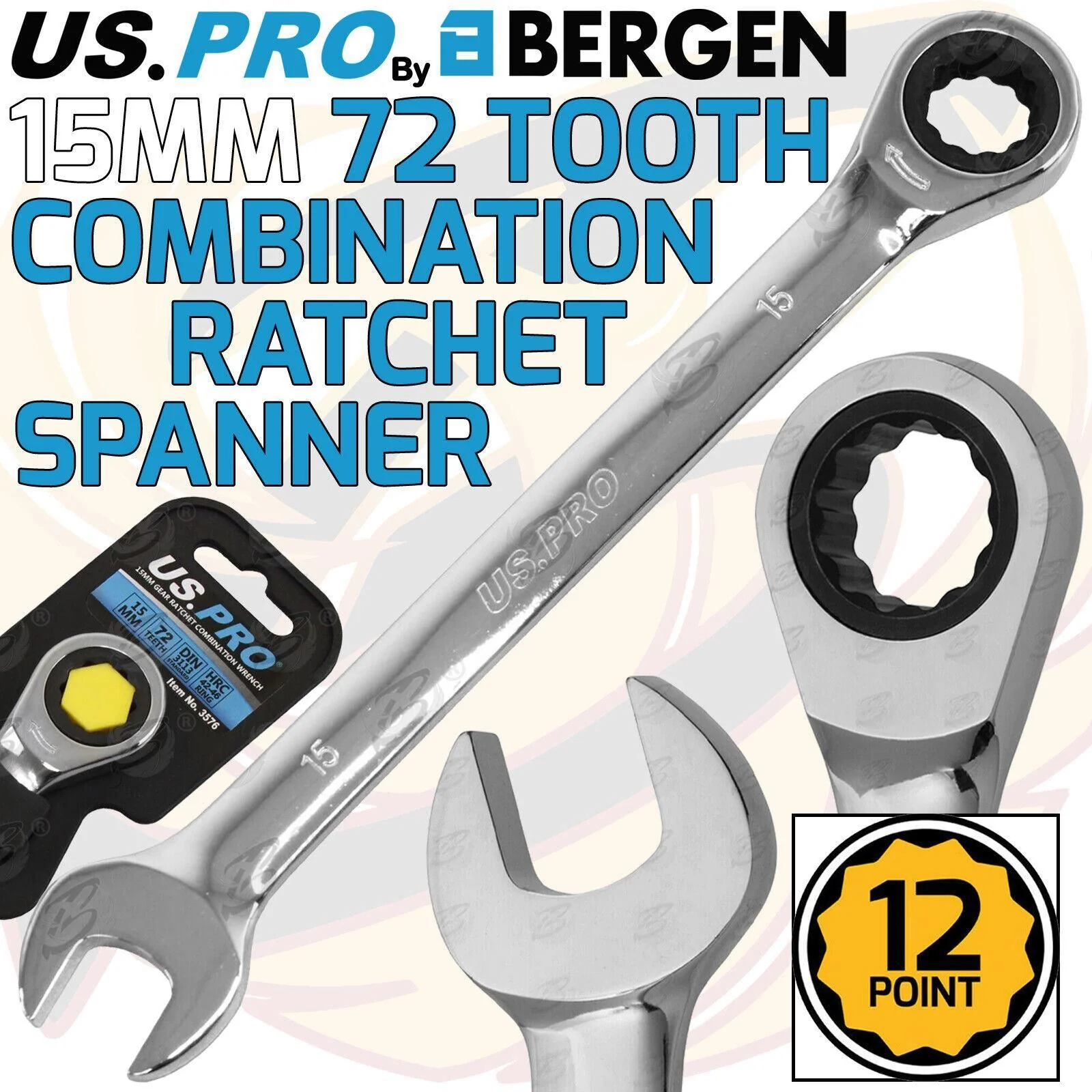 US Pro 15mm 72 Tooth Ratchet Spanner  3576