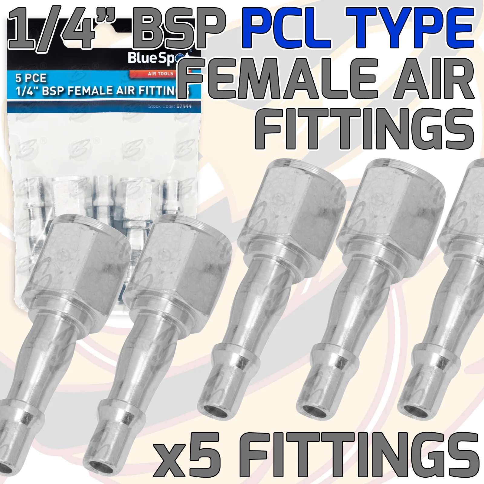 BlueSpot 5 Piece 1/4″ Bsp Female ( Piecel Type ) Air Fittings ( 07944 )