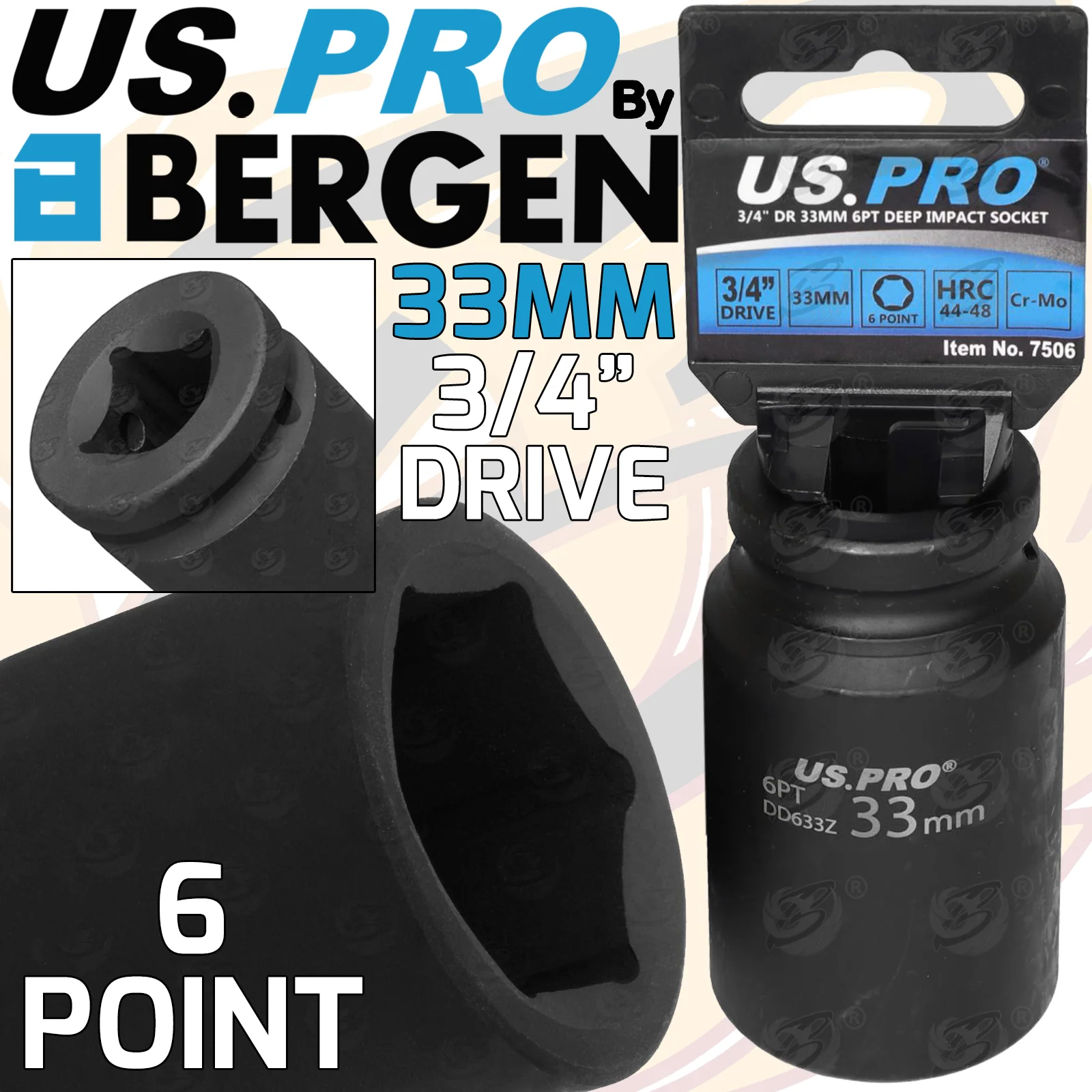 US Pro 33mm 3/4″ Drive 6 Point Deep Impact Socket  7506